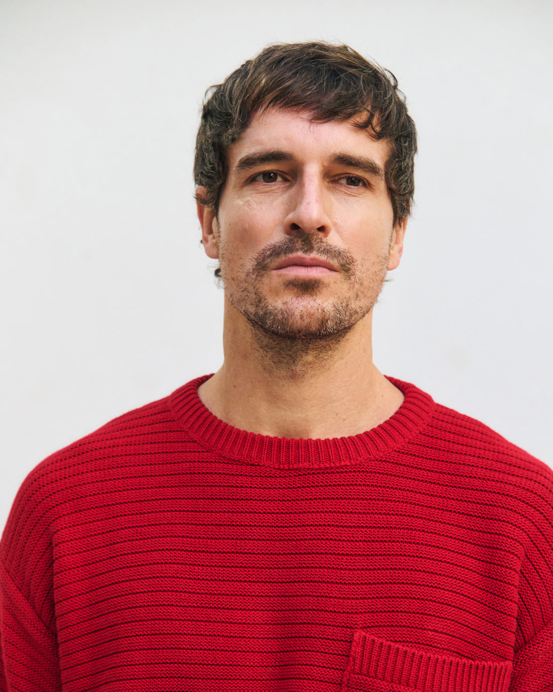 Gerippter Strickpullover Bio Baumwolle - Rot