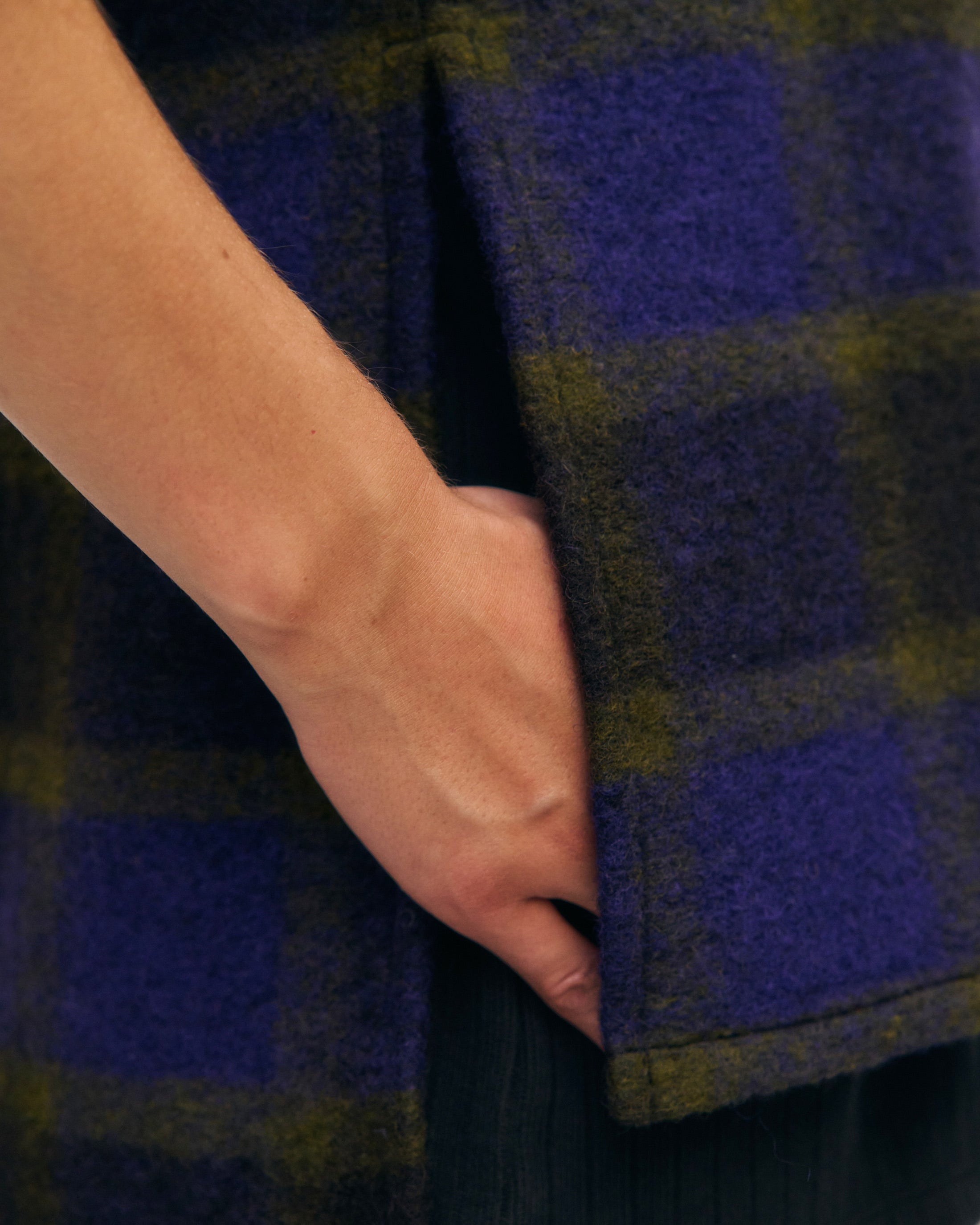 Lange Weste Bio Wollmischung - Lila Kariert