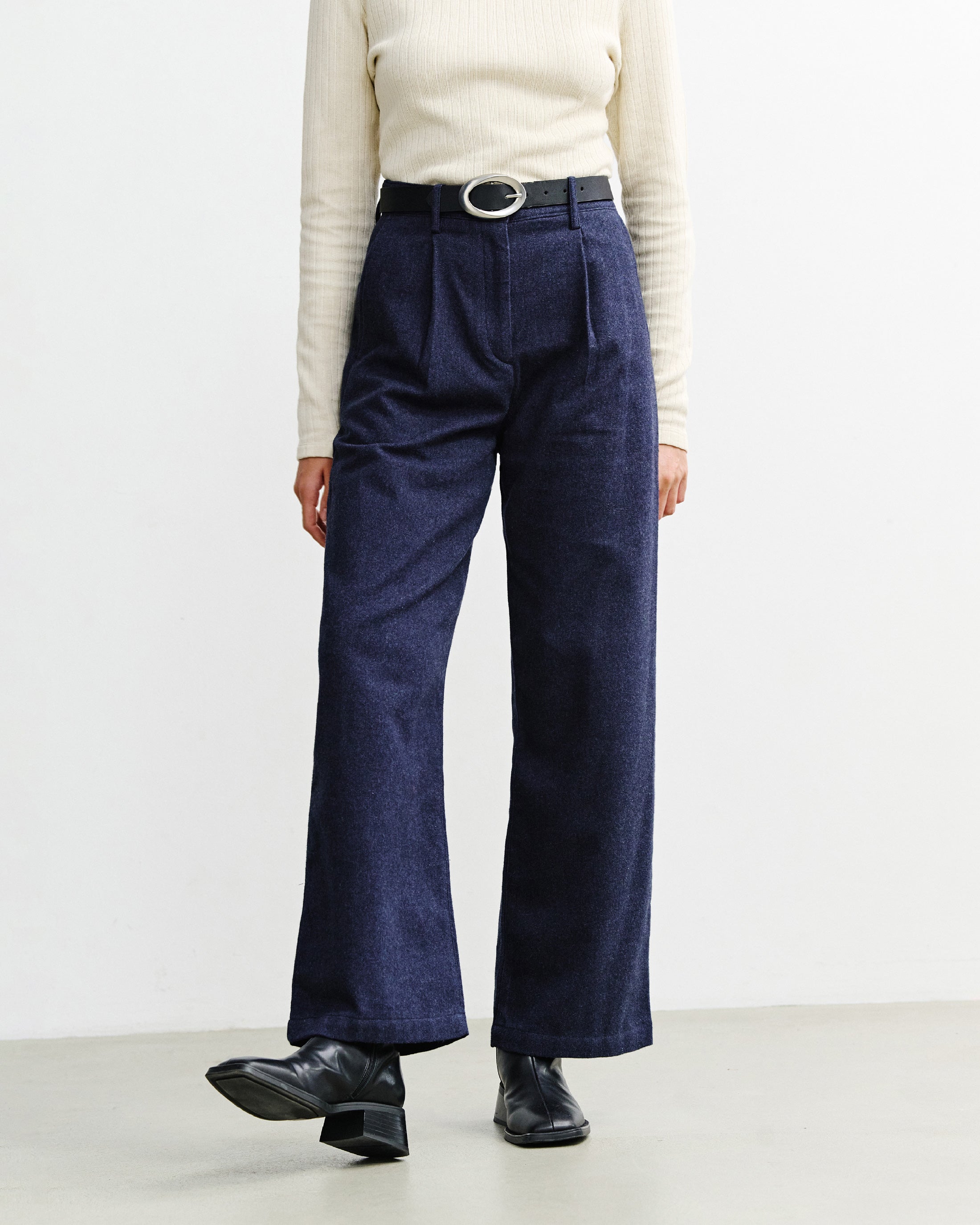 High-Waist Flanellhose Bio Baumwolle - Dunkelblau