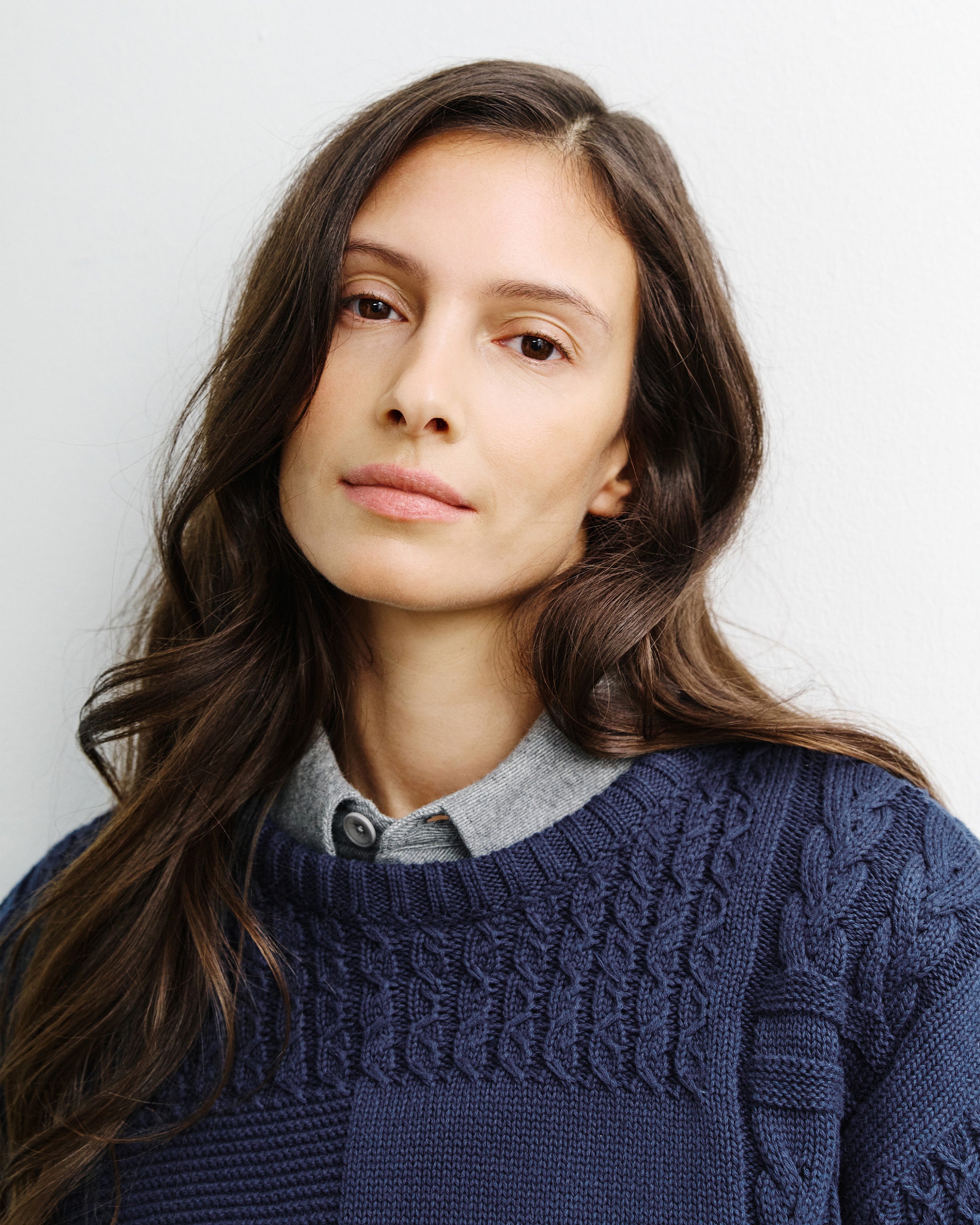 Patchwork Strick Sweatshirt Bio Baumwolle - Dunkelblau