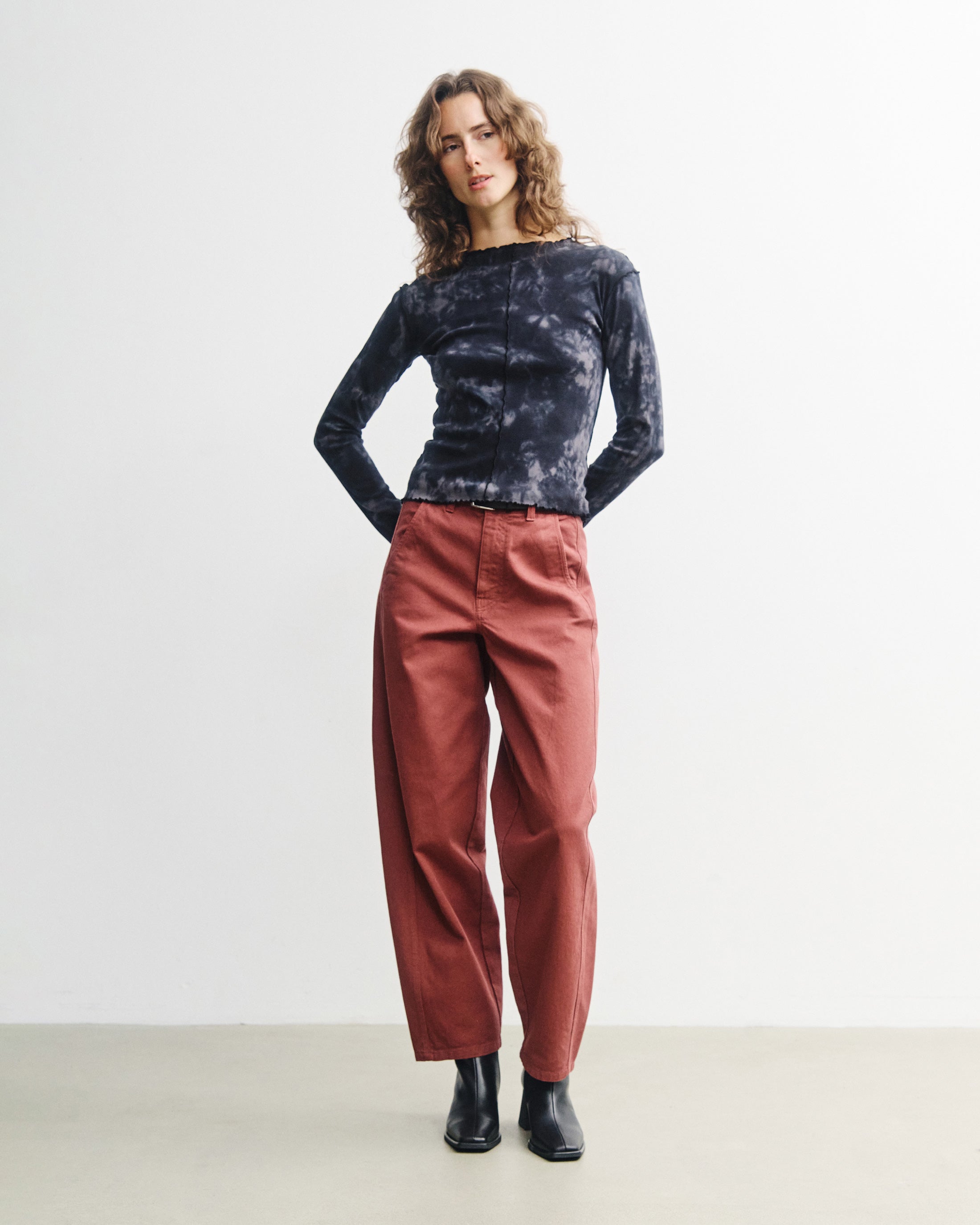 Pin-Tucked Long-Sleeve Bio Baumwolle - Batik Schwarz