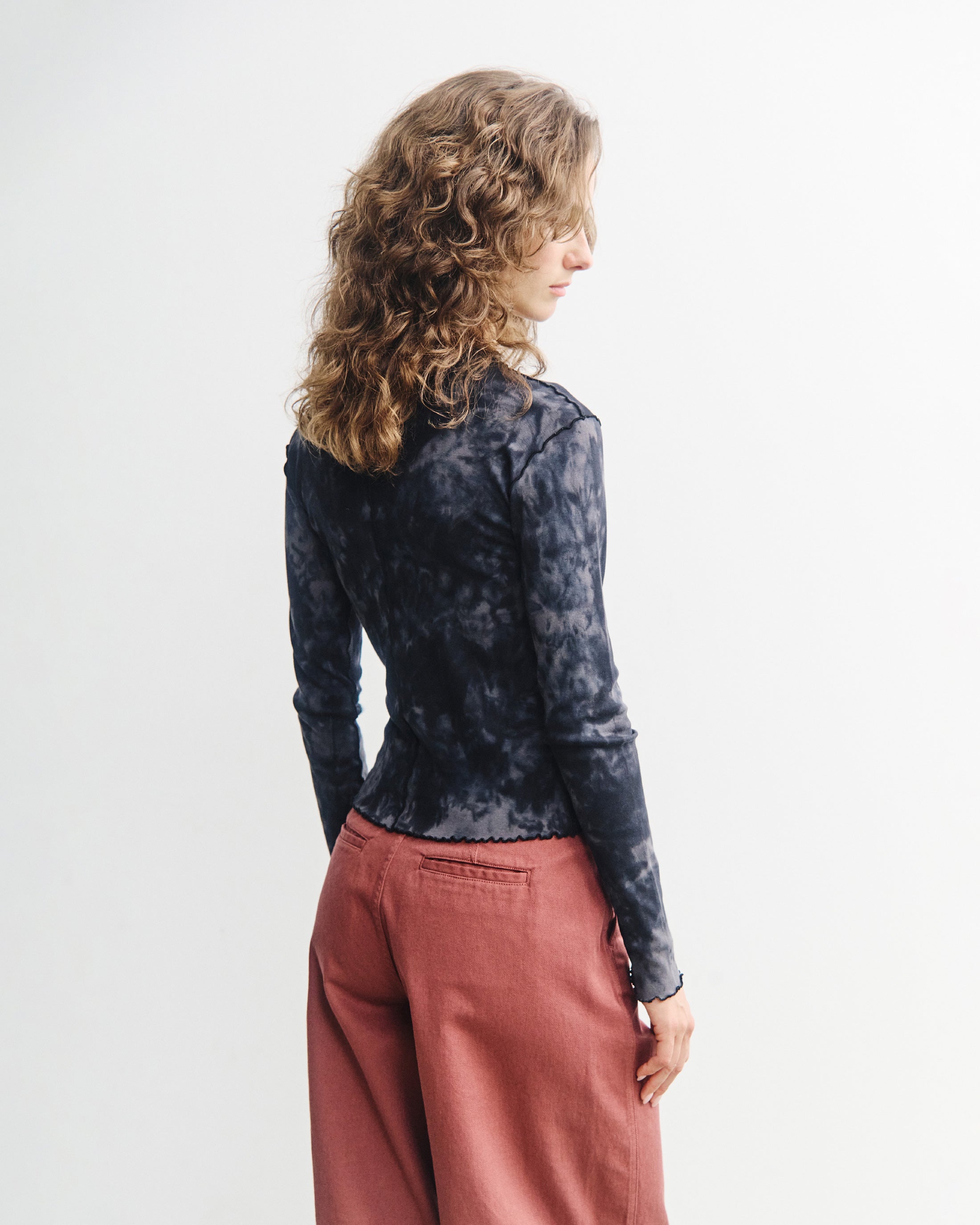 Pin-Tucked Long-Sleeve Bio Baumwolle - Batik Schwarz