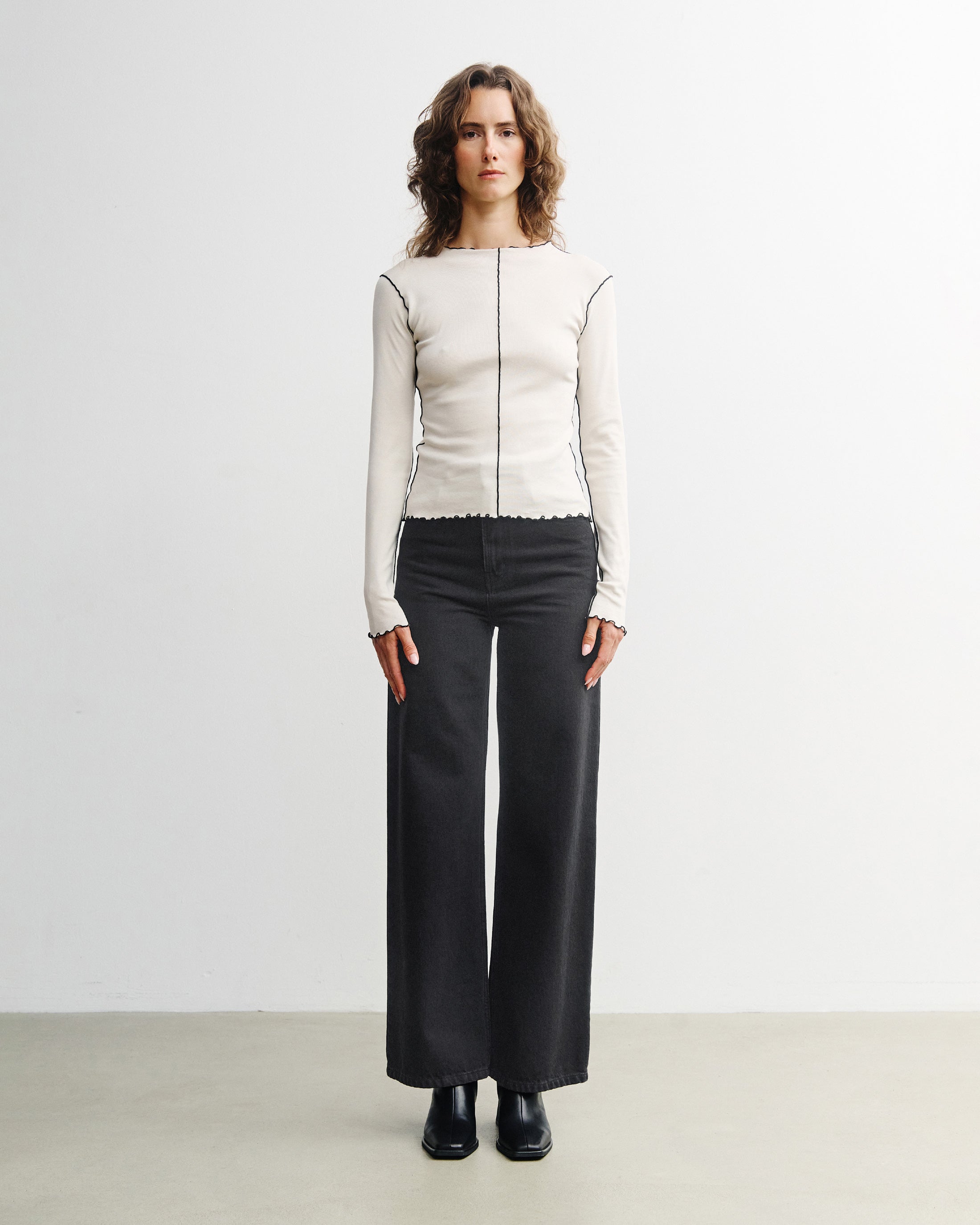 Pin-Tucked Long-Sleeve - Weiß