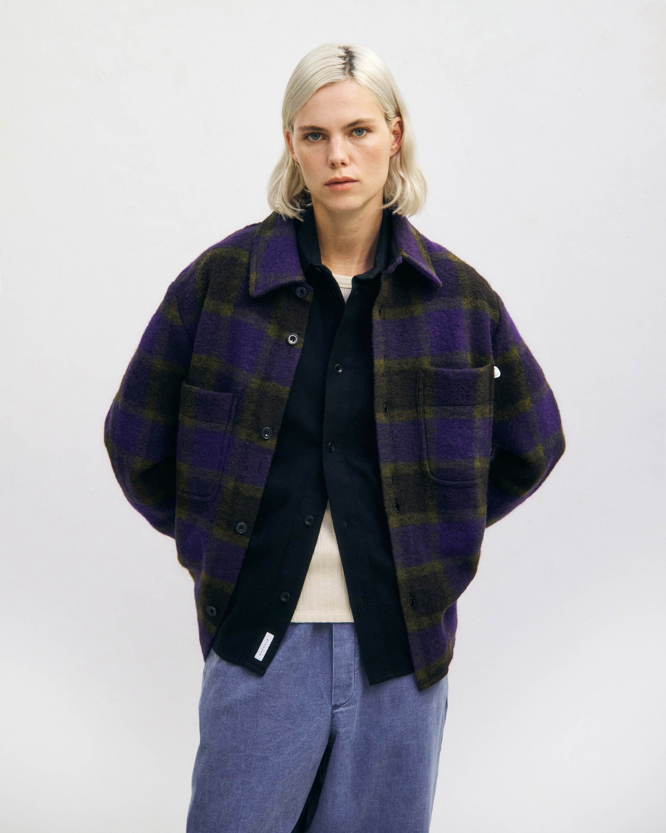 Schweres Overshirt Bio Wollmischung - Lila Kariert