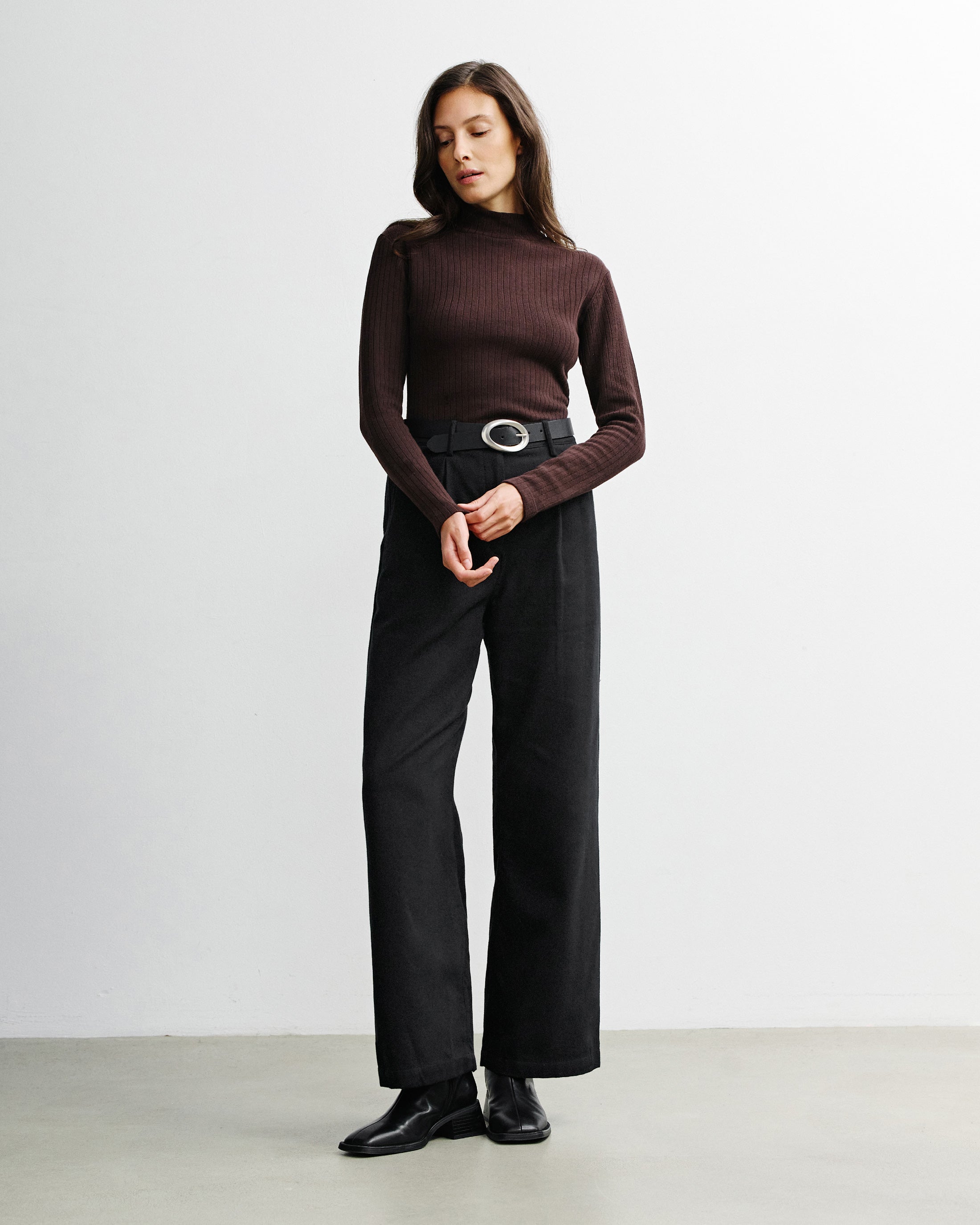 Mockneck Longsleeve Bio Baumwolle - Braun