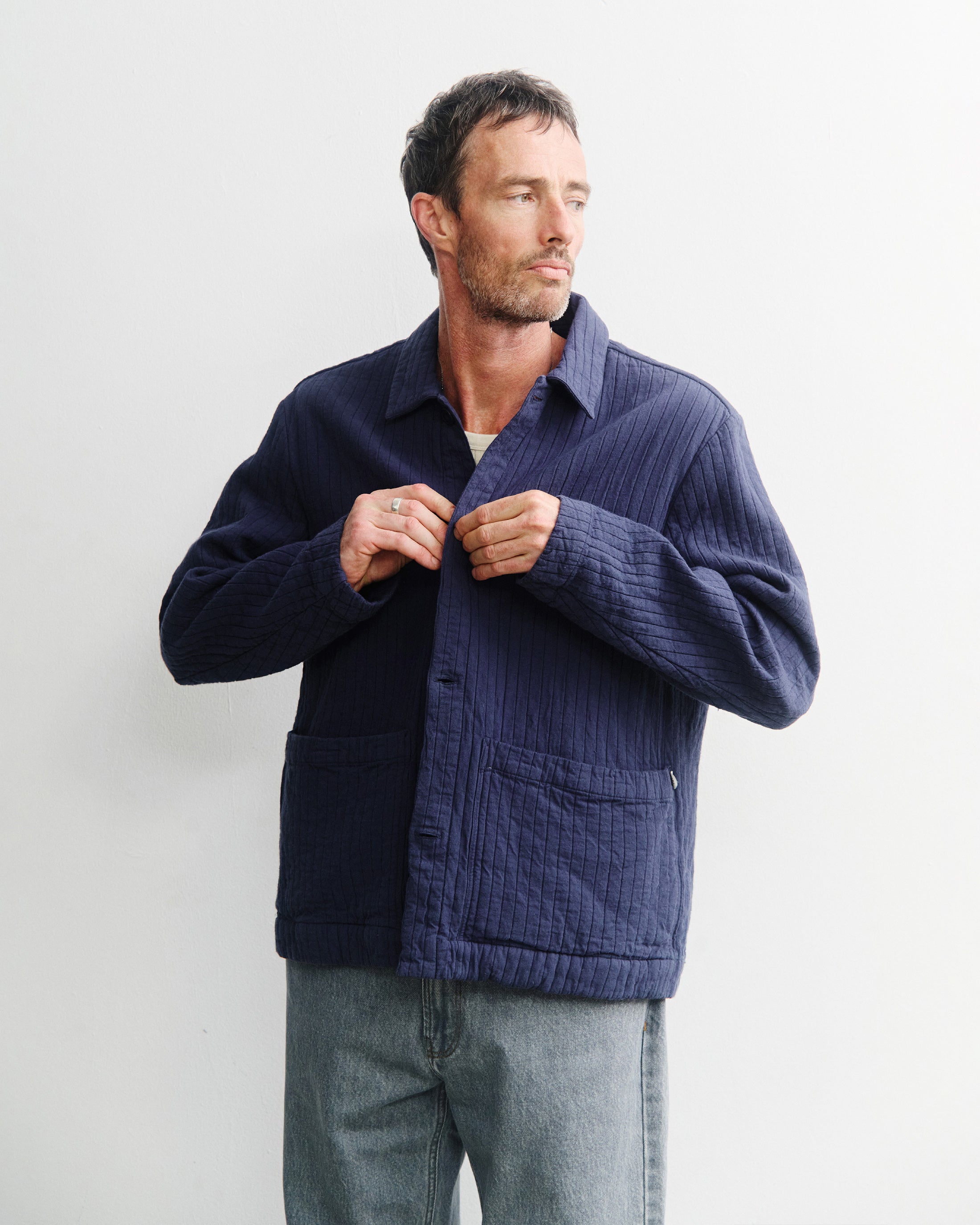 Workwear Jacke Gerippt Bio Baumwolle - Blau