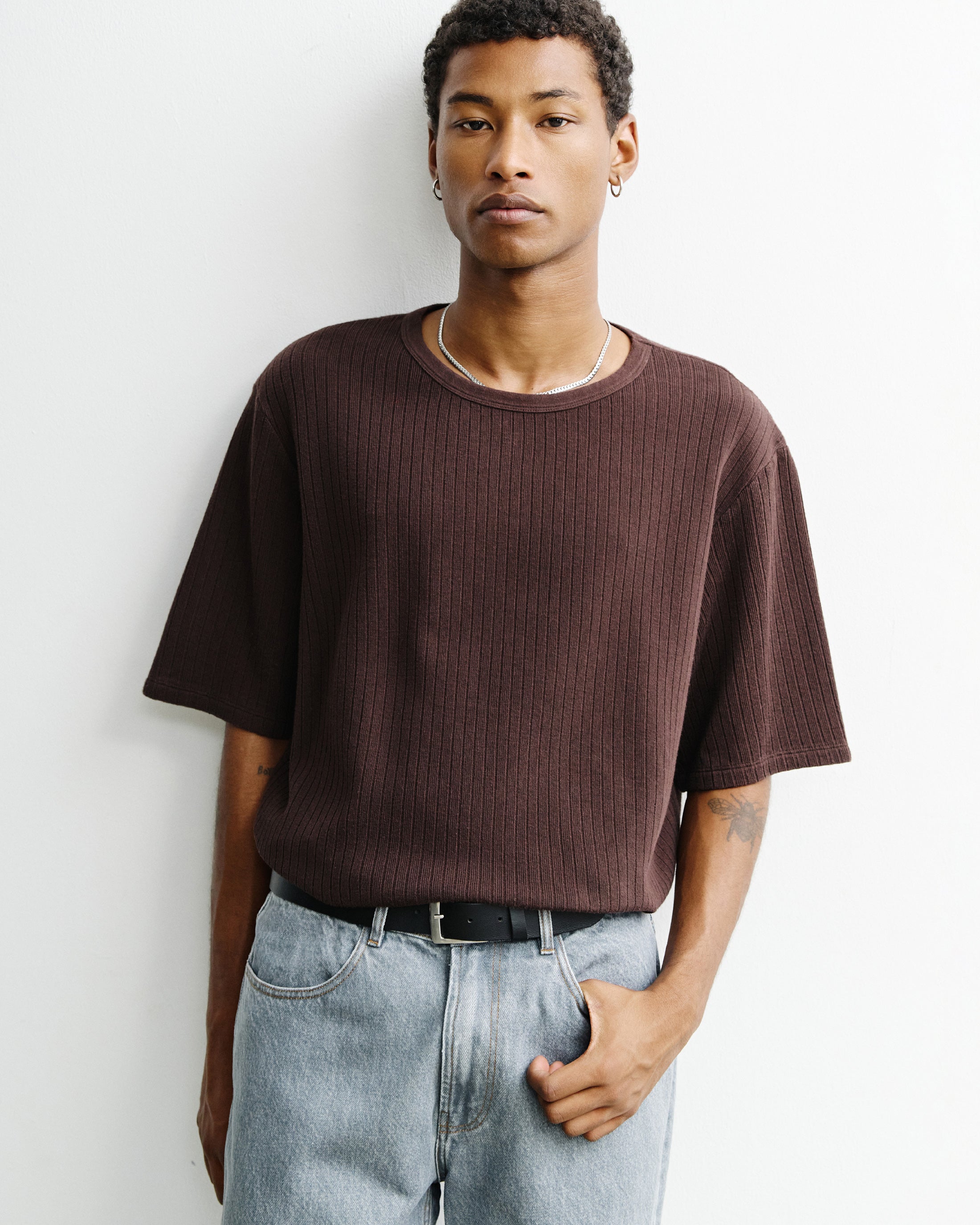 Geripptes T-Shirt Bio Baumwolle - Braun