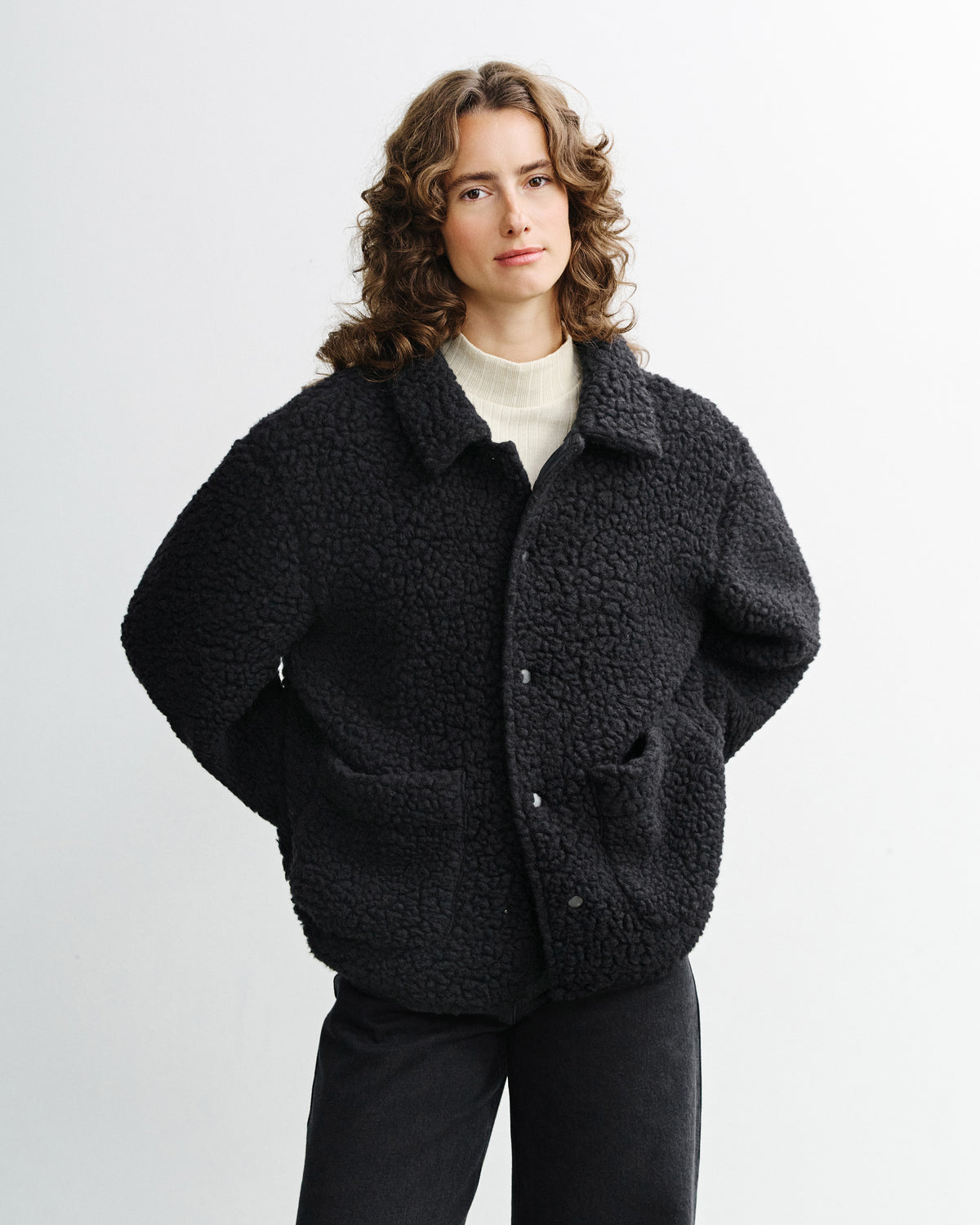 Sherpa Jacke Bio Wolle - Schwarz