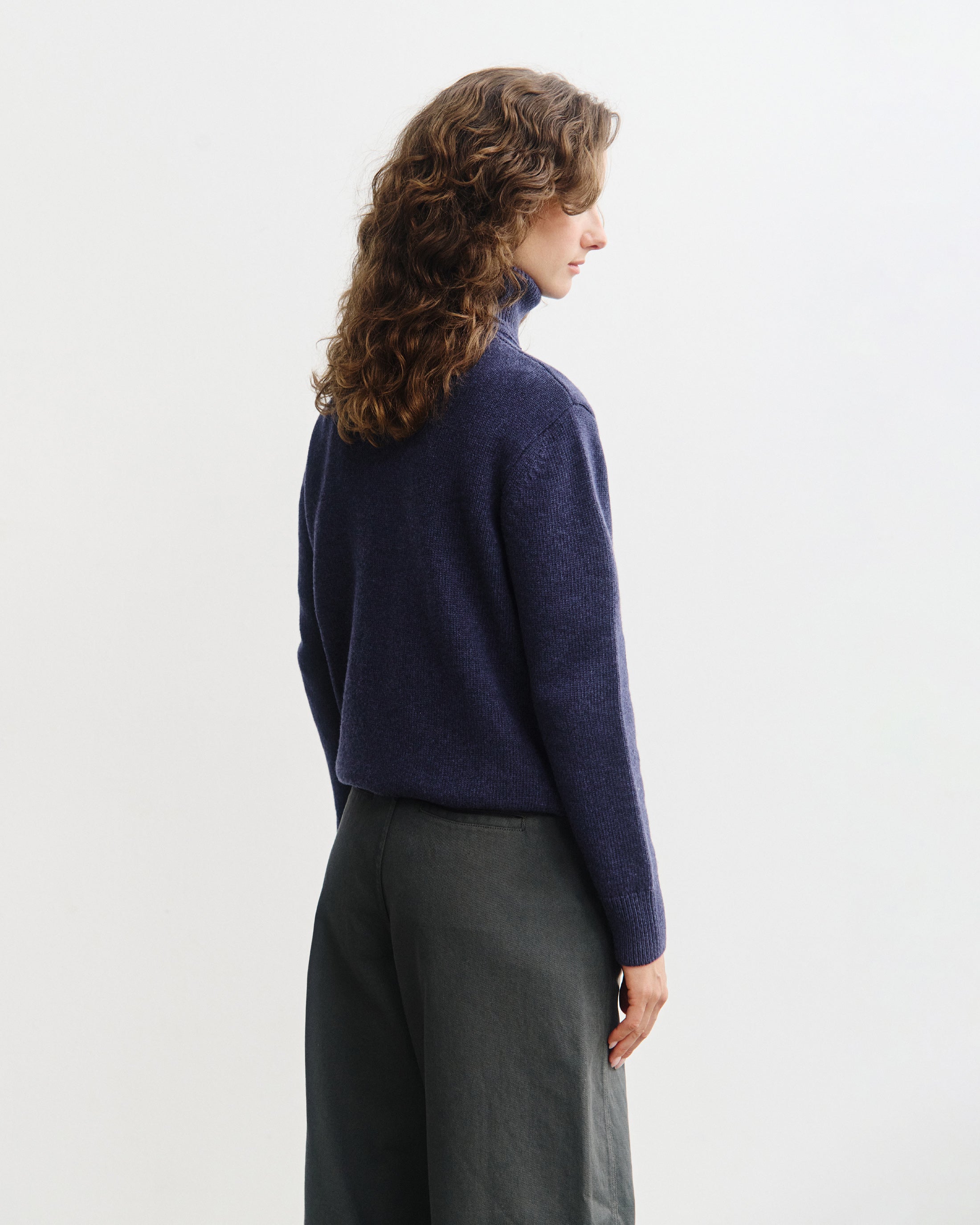 Rollkragen Pullover Merinowolle - Blau
