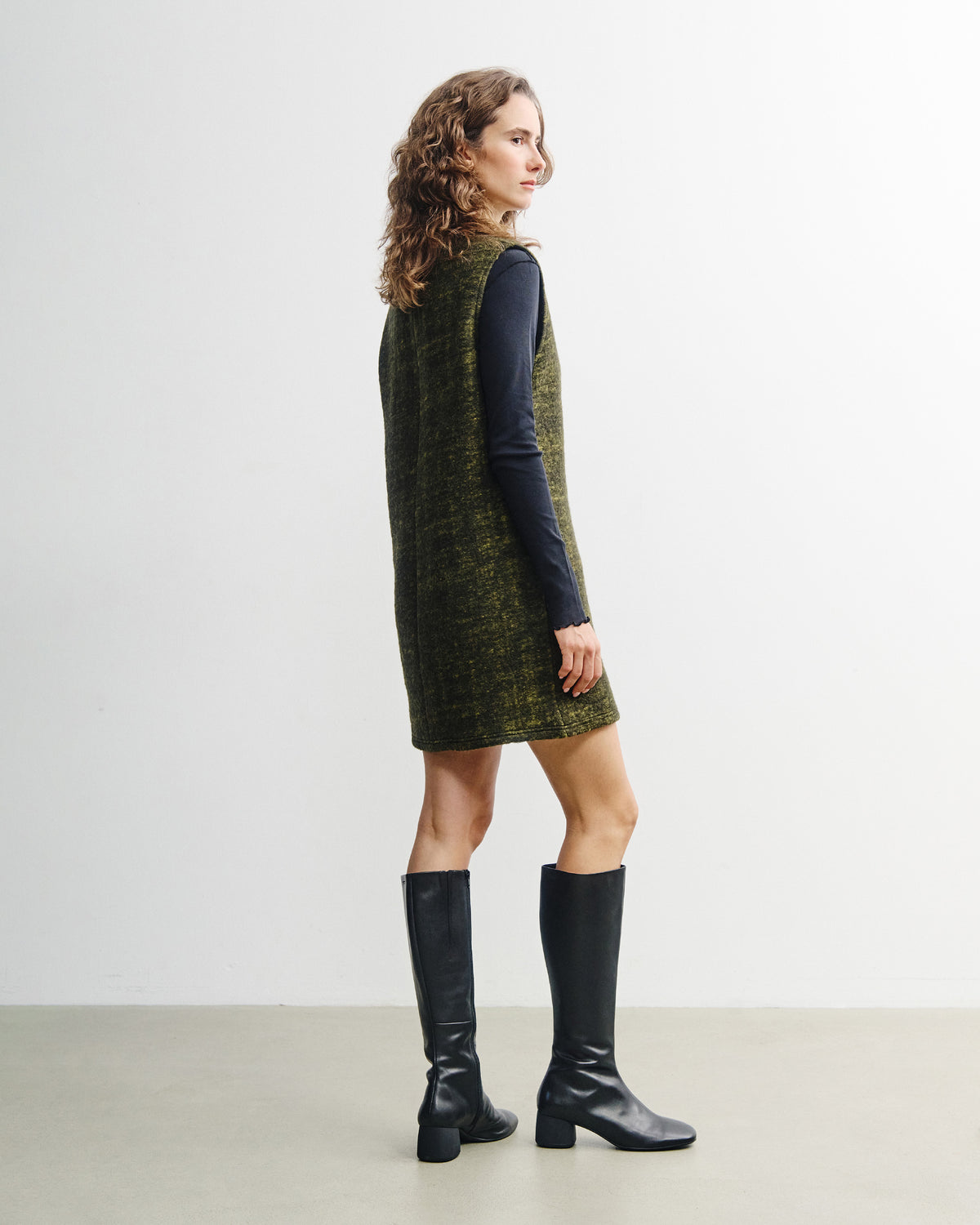 V-Neck Dress Wool-Blend - Speckled Green