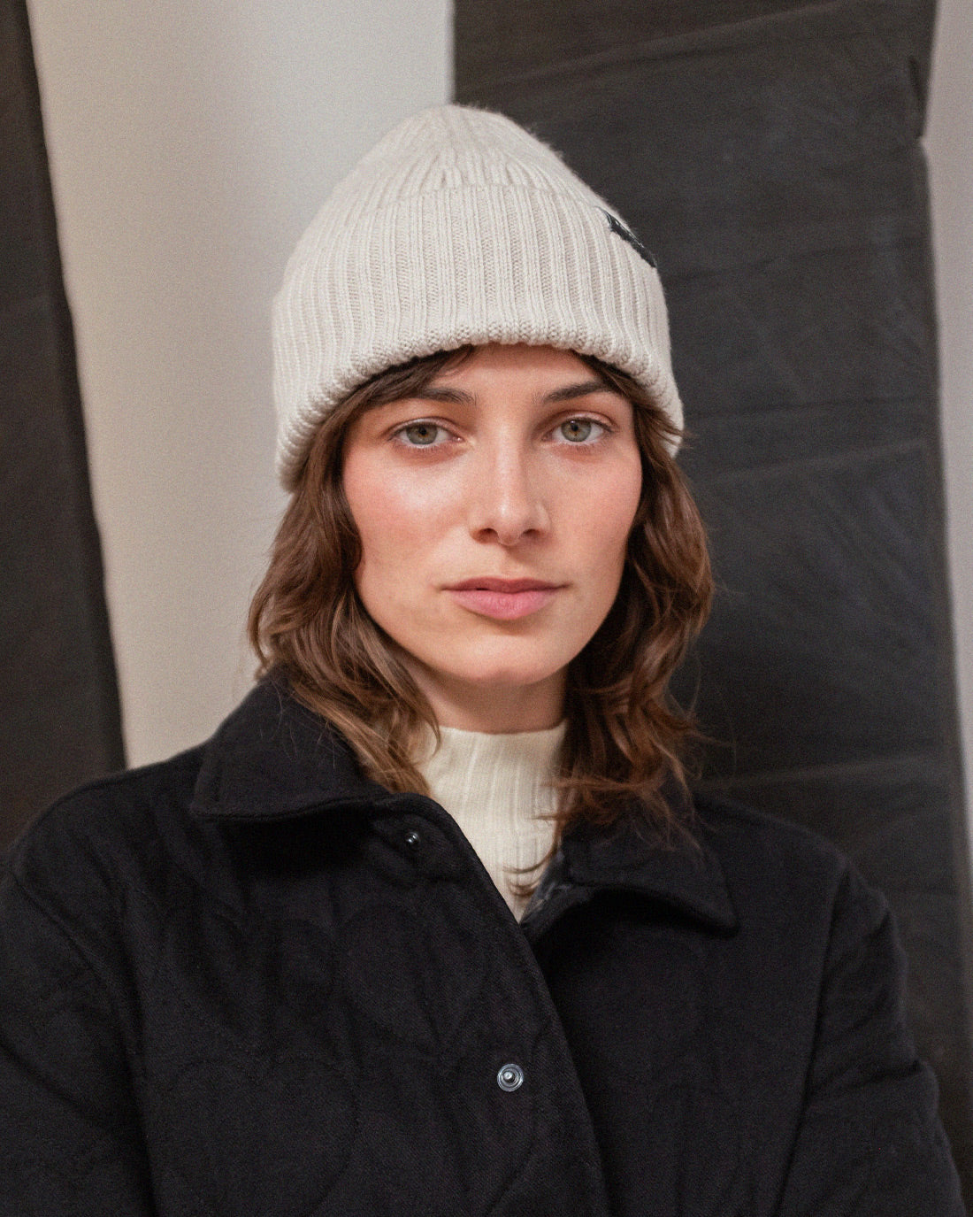 Klassische Mütze Merinowolle Ripp - Weiß