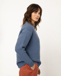 Gerippter Strickpullover Bio Baumwolle - Blau