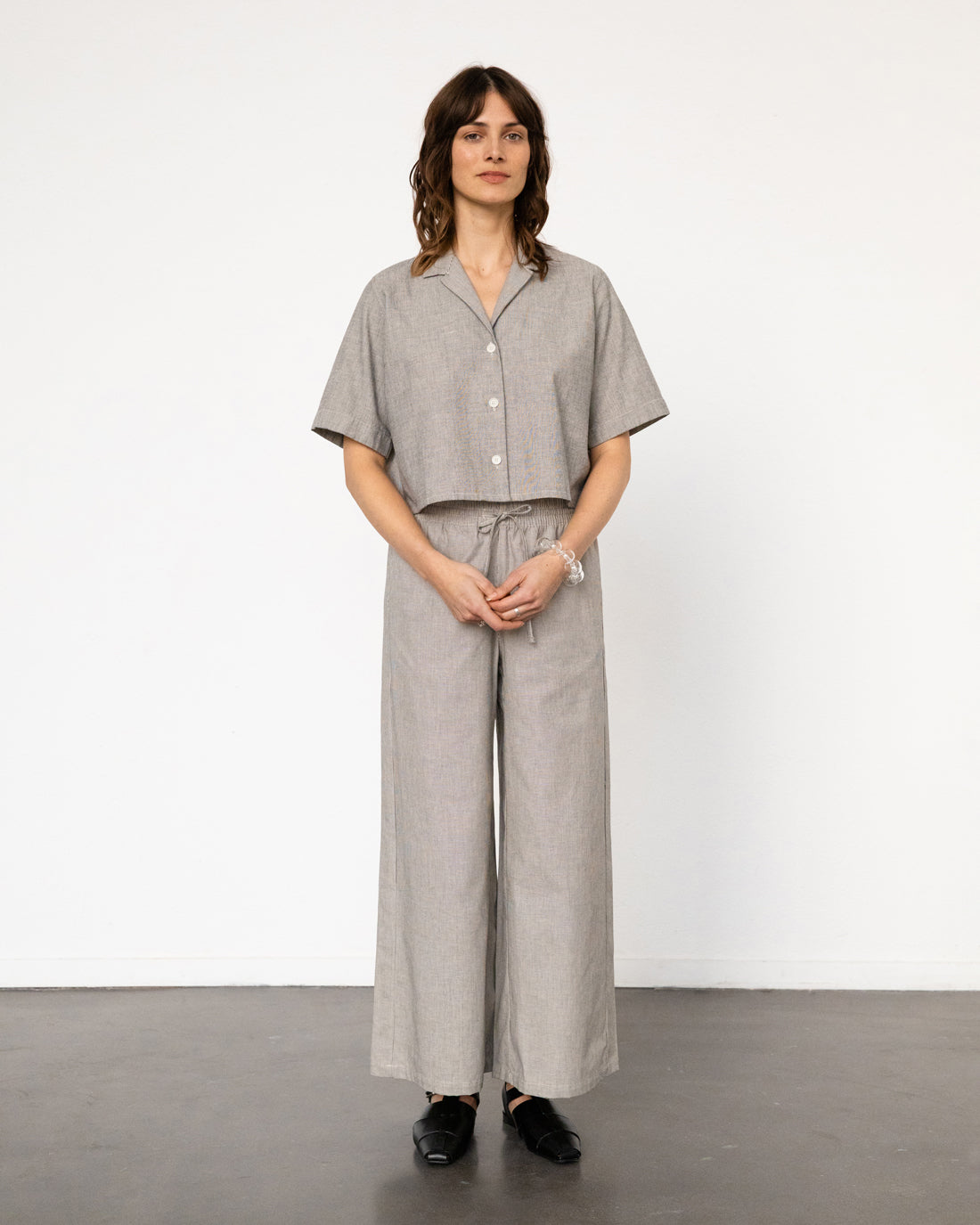 Leichte Schlaghose Bio Baumwolle - Grau Gestreift