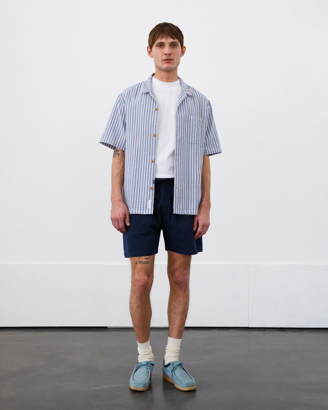 Kurze Seersucker Hose Bio Baumwolle - Dunkelblau