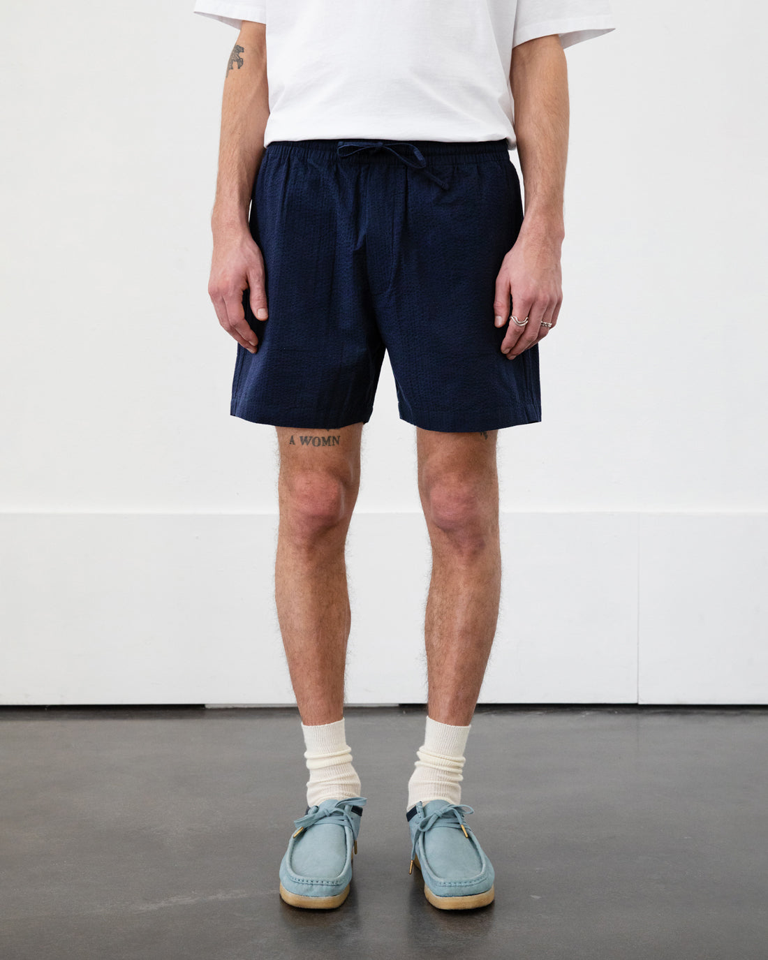 Kurze Seersucker Hose Bio Baumwolle - Dunkelblau
