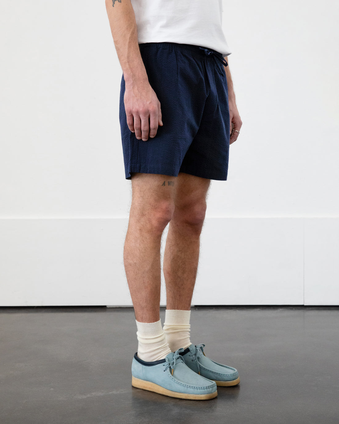 Kurze Seersucker Hose Bio Baumwolle - Dunkelblau