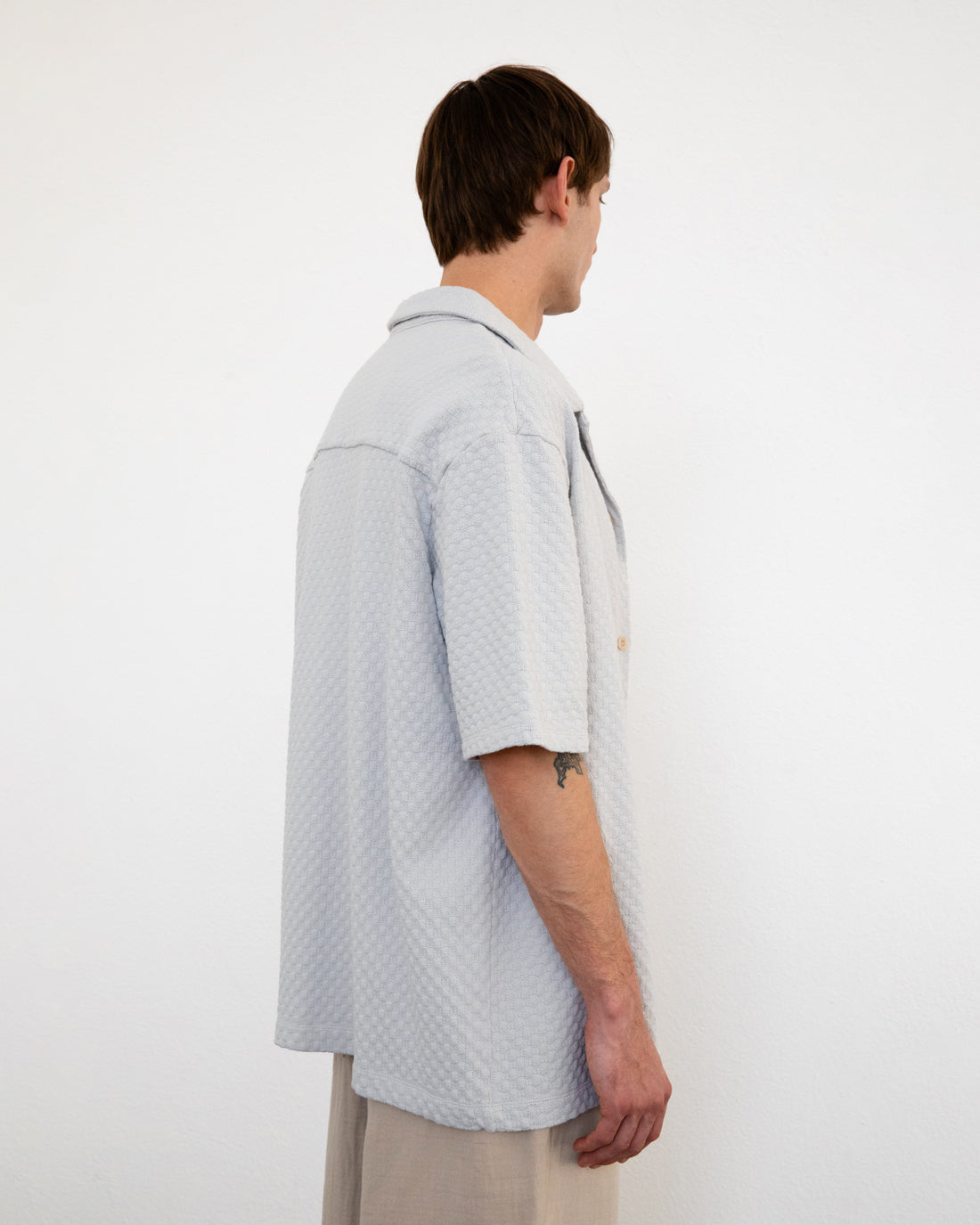 Gestricktes Bowling Shirt Bio Baumwolle - Grau