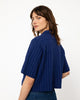 Kurzes Gestreiftes Bowling Shirt Bio Baumwolle - Dunkelblau
