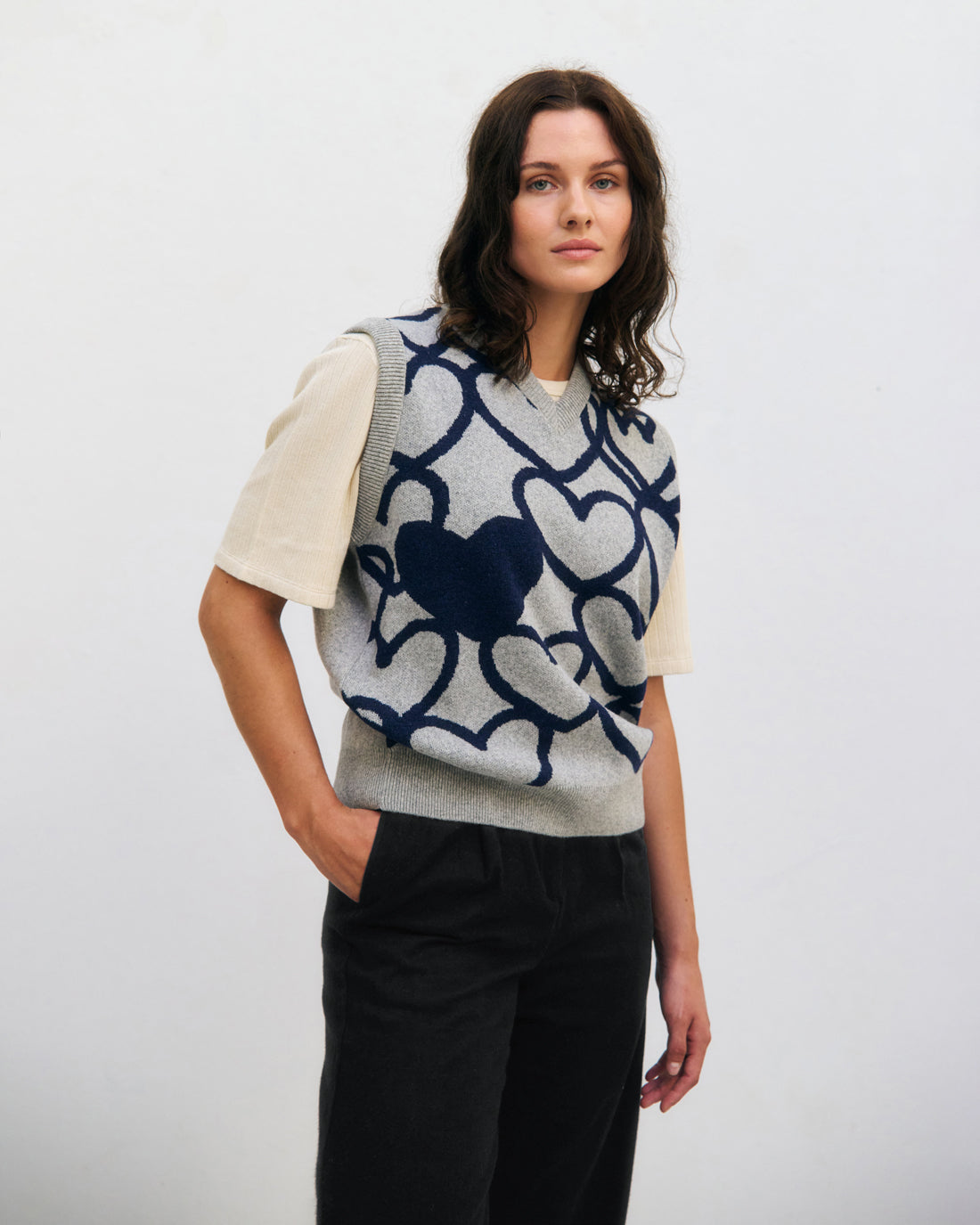 Affection Strick Weste Recycelte Wolle - Hellgrau