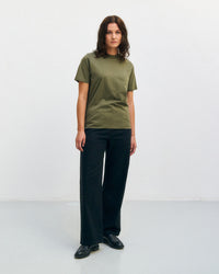 T-Shirt mit breitem Kragen Bio Baumwolle - Dunkelgrün