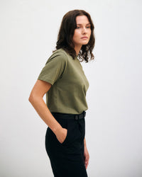 T-Shirt mit breitem Kragen Bio Baumwolle - Dunkelgrün