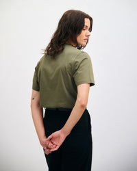 T-Shirt mit breitem Kragen Bio Baumwolle - Dunkelgrün