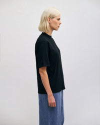 T-Shirt mit breitem Kragen Bio Baumwolle - Schwarz