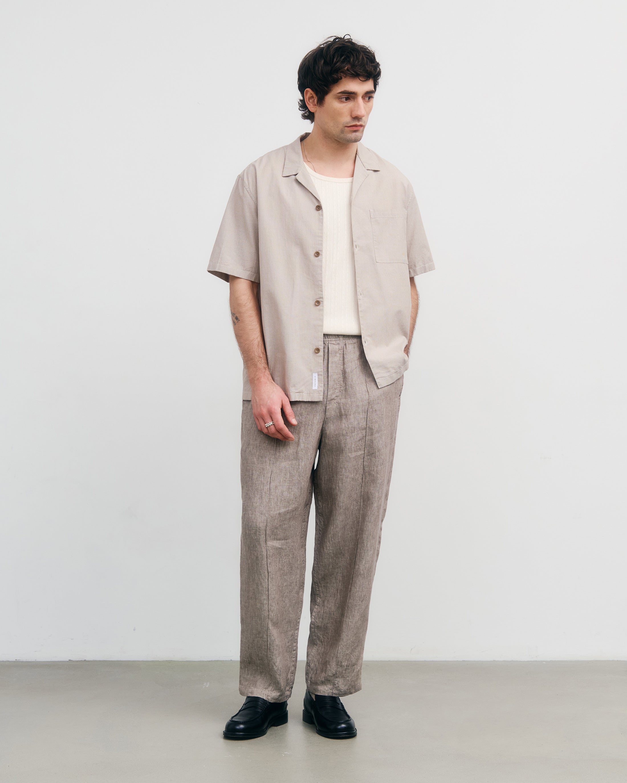 Gestreiftes Bowling Shirt Bio Baumwolle - Beige