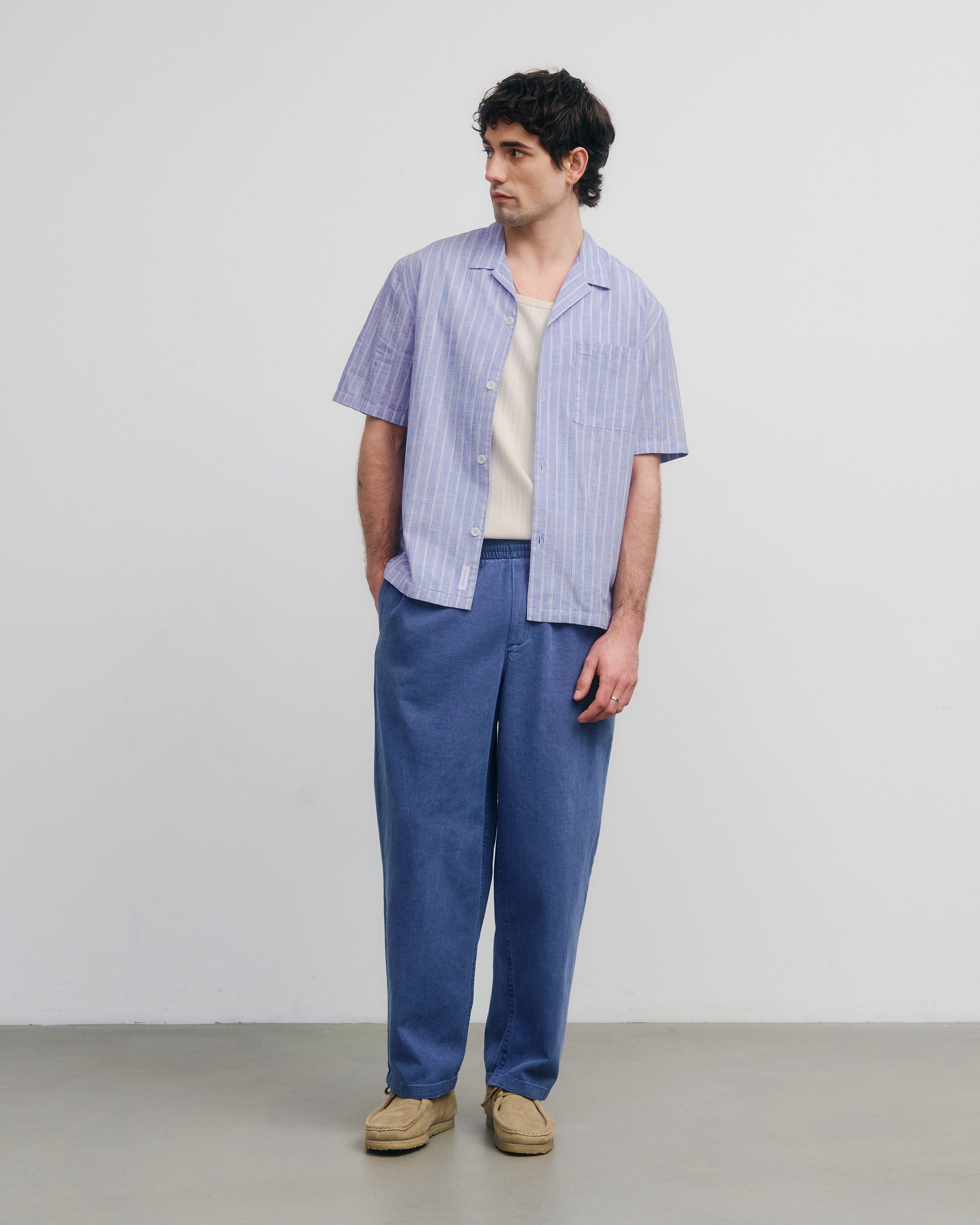 Gestreiftes Bowling Shirt Bio Baumwolle - Blau