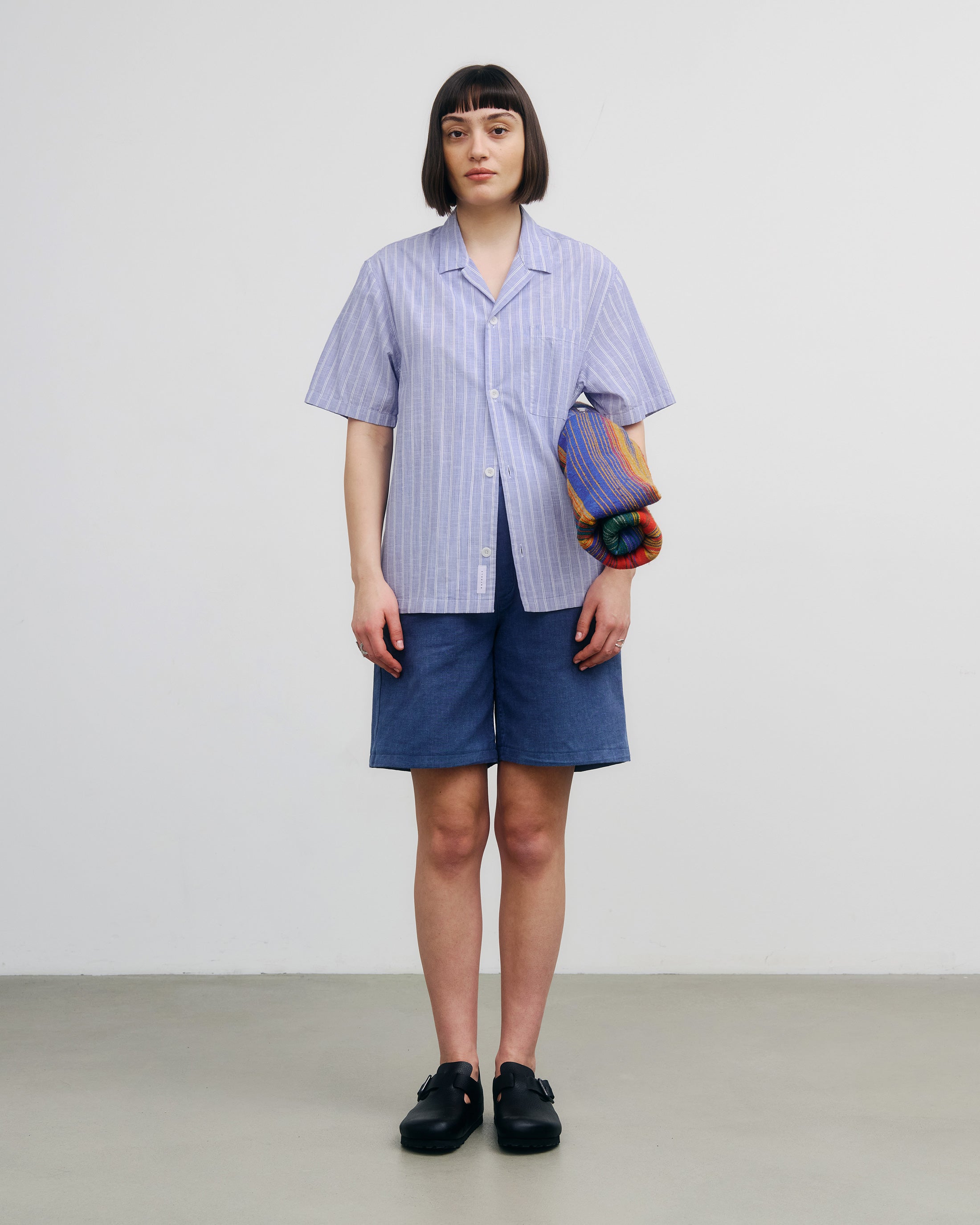 Gestreiftes Bowling Shirt Bio Baumwolle - Blau