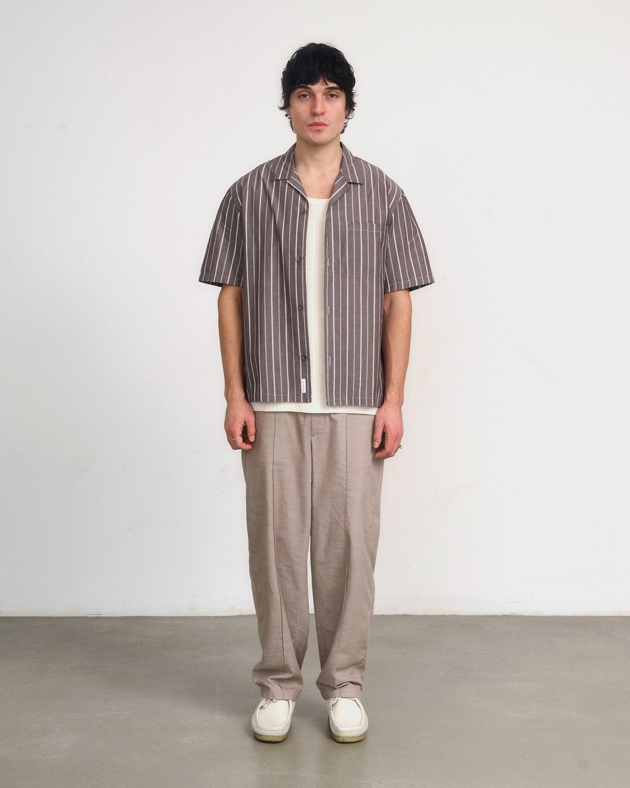 Gestreiftes Bowling Shirt Bio Baumwolle - Braun