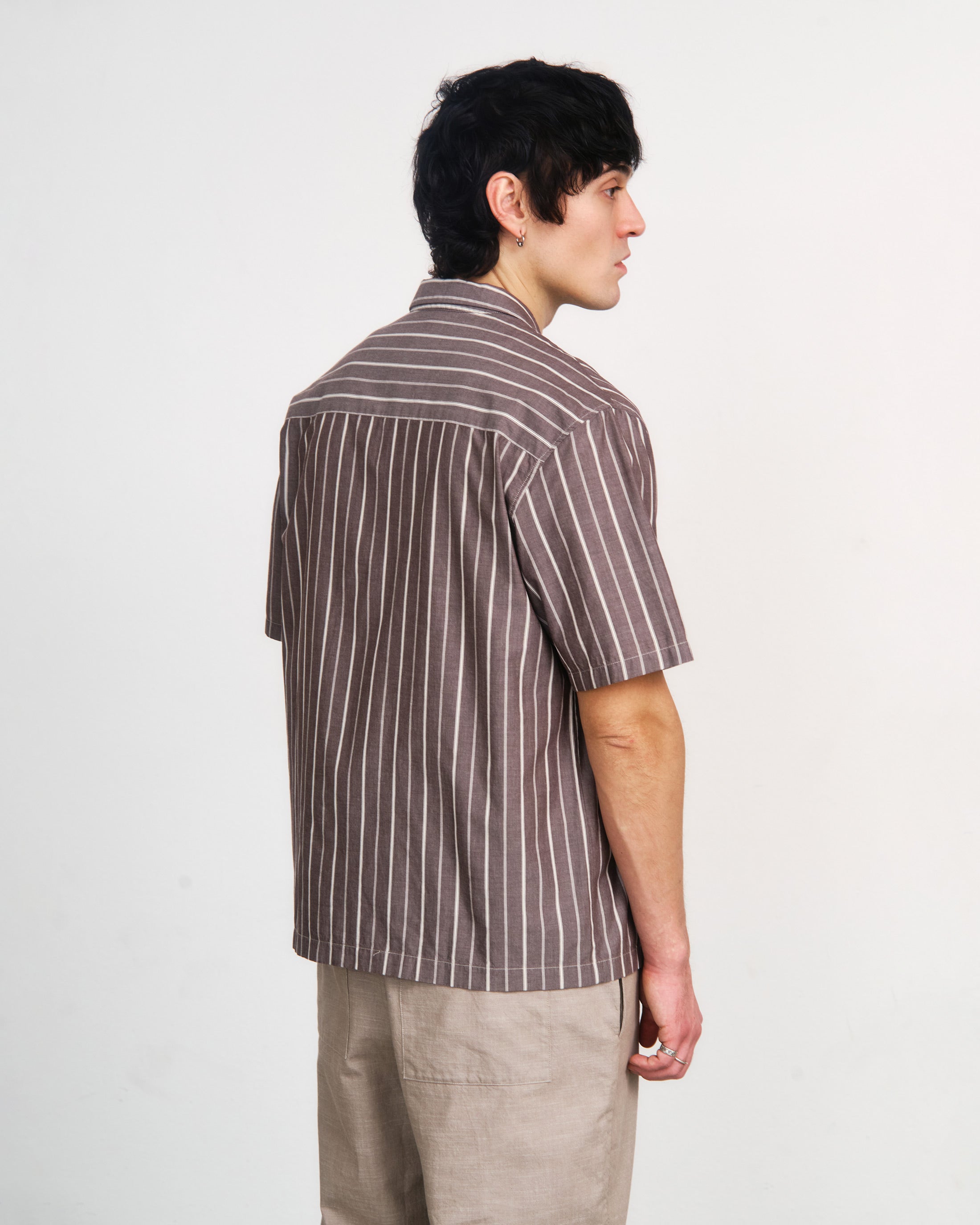 Gestreiftes Bowling Shirt Bio Baumwolle - Braun