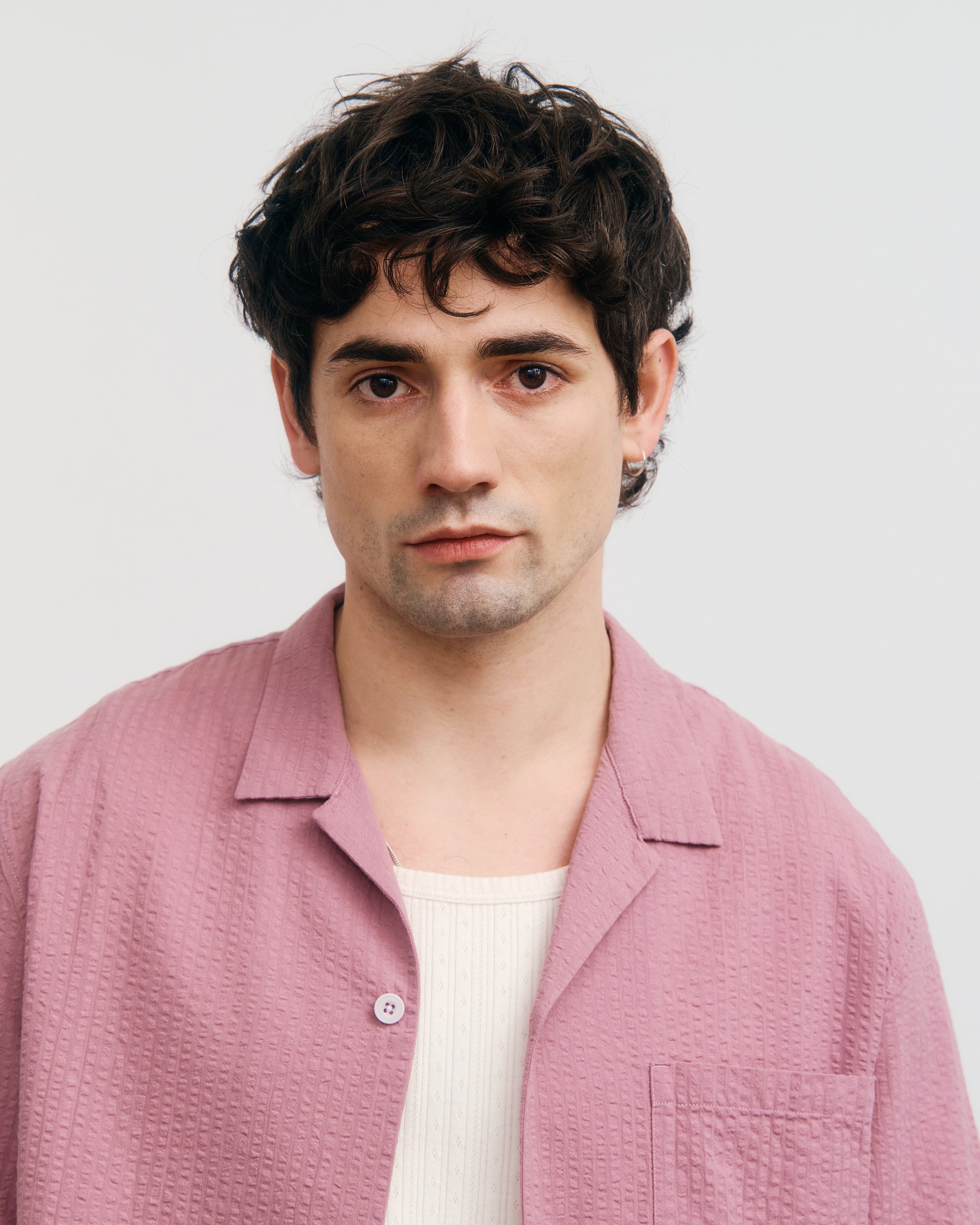 Seersucker Bowling Shirt Bio Baumwolle - Pink