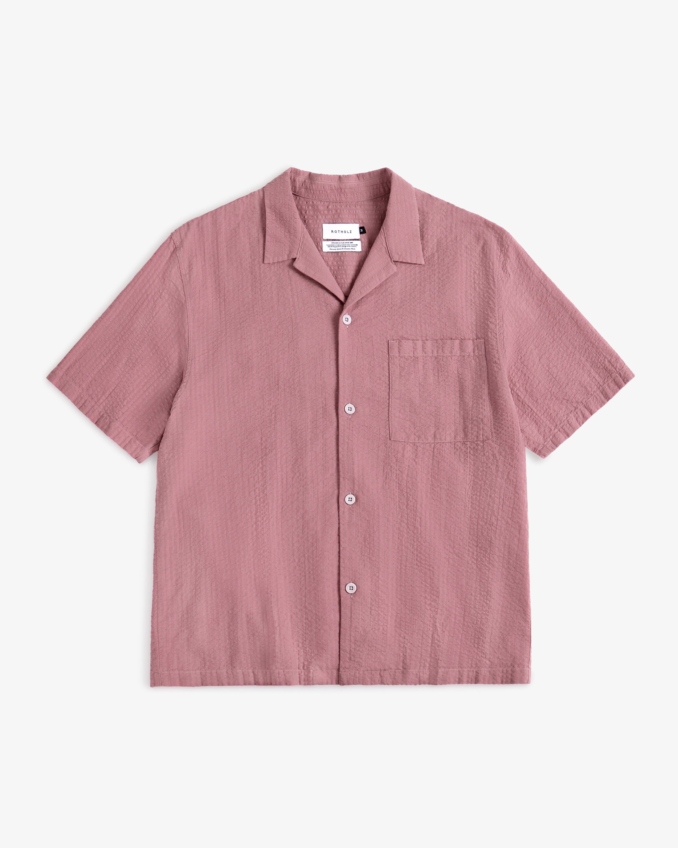 Seersucker Bowling Shirt Bio Baumwolle - Pink