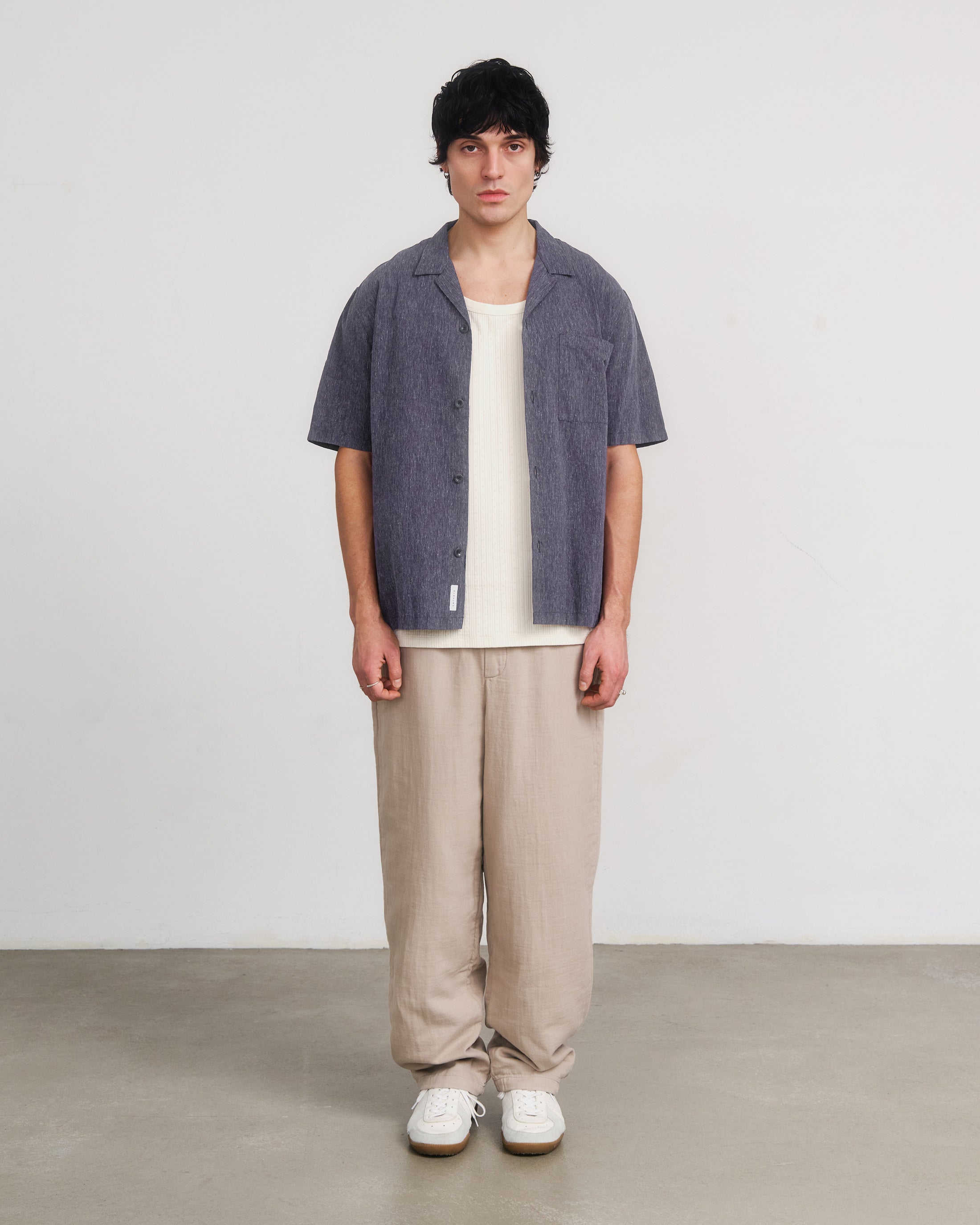 Meliertes Bowling Shirt Bio Baumwolle - Blau