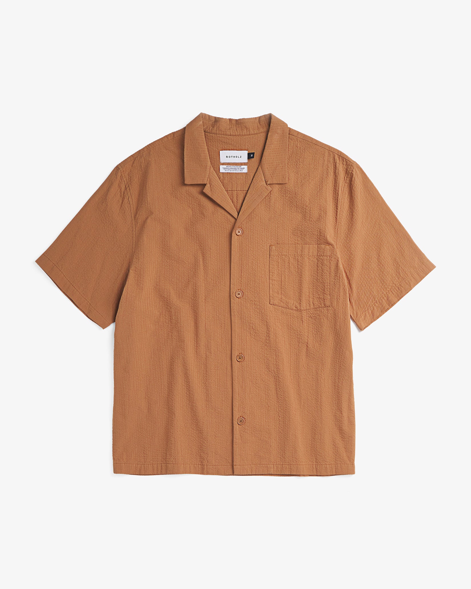 Seersucker Bowling Shirt Bio Baumwolle - Karamel