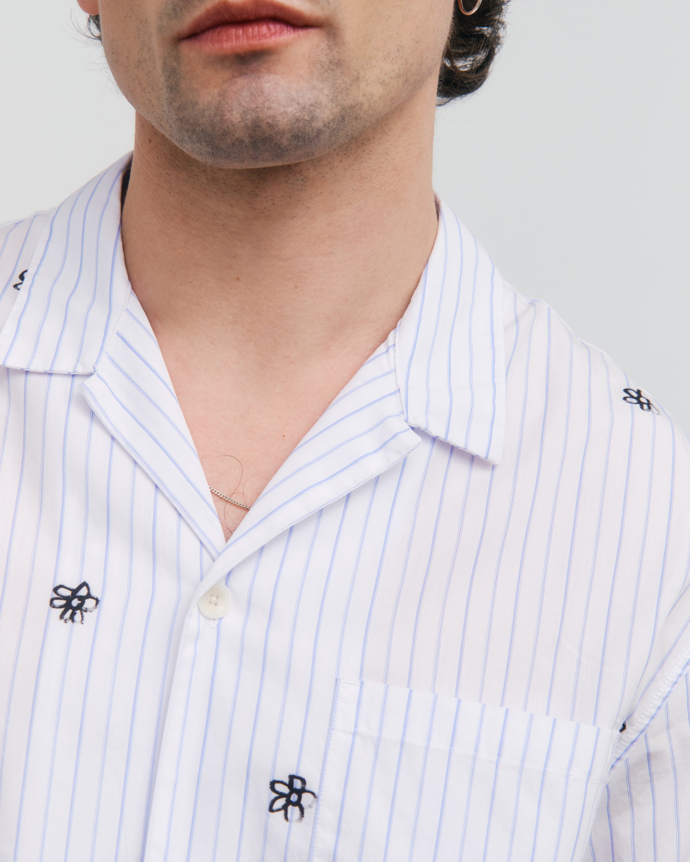 Flower Print Bowling Shirt Bio Baumwolle - Gestreift