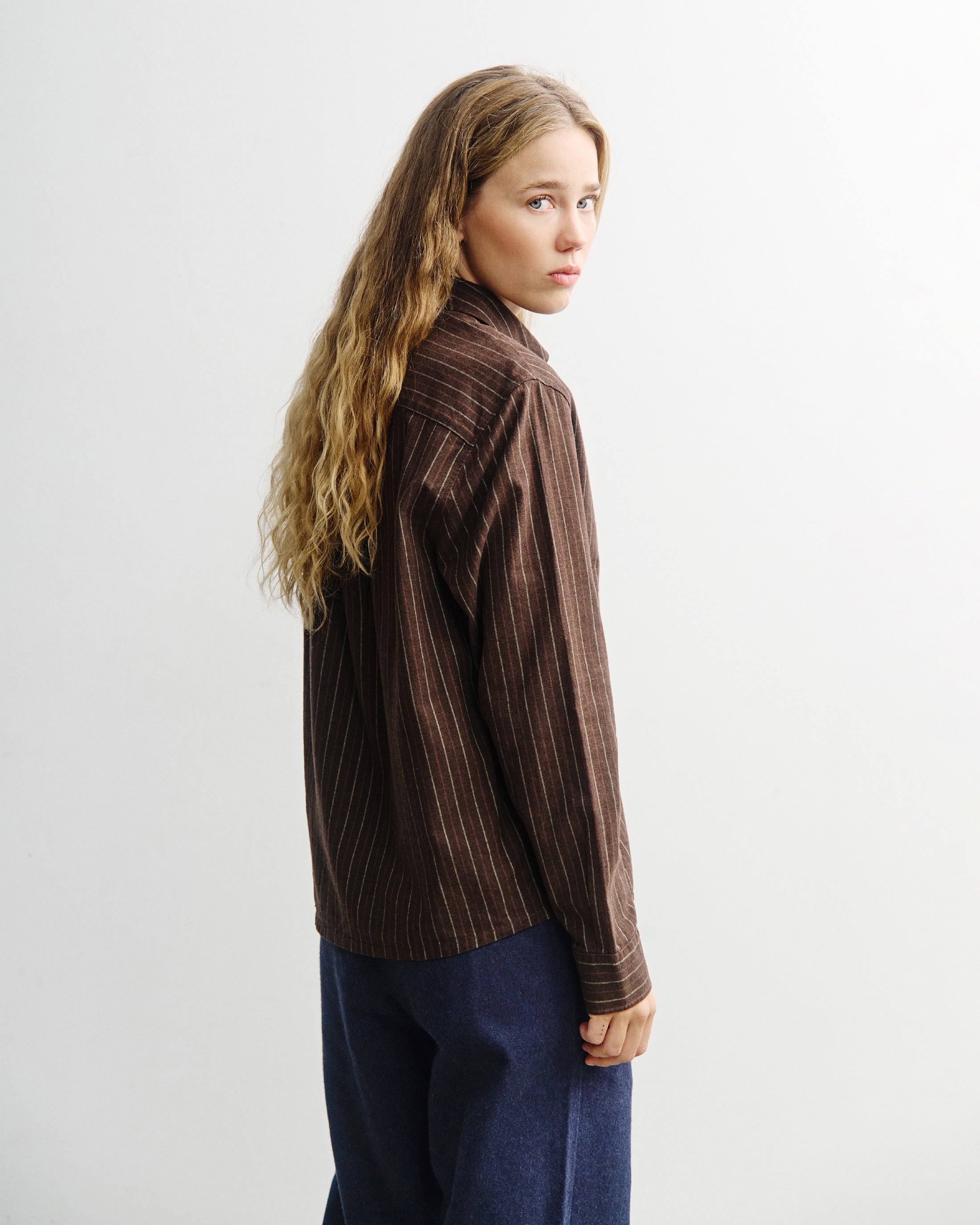 Button-Down Hemd Bio Baumwolle - Braun Gestreift