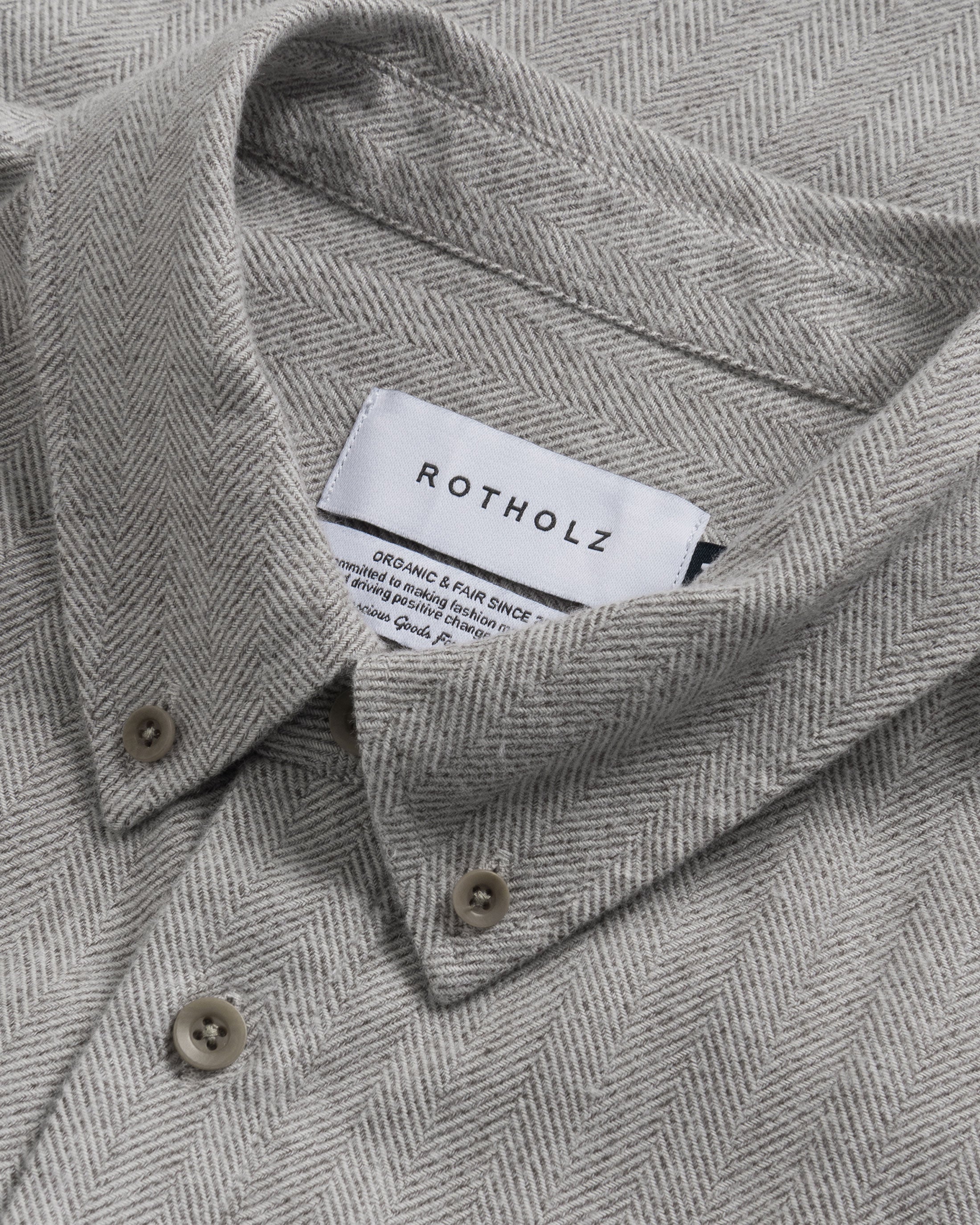 Button-Down Hemd Bio Baumwolle - Herringbone Grau