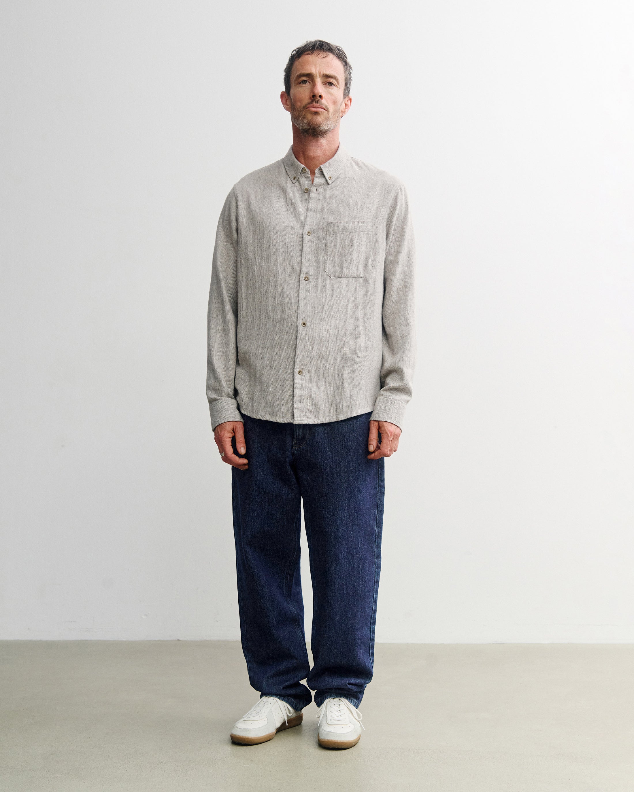 Button-Down Hemd Bio Baumwolle - Herringbone Grau