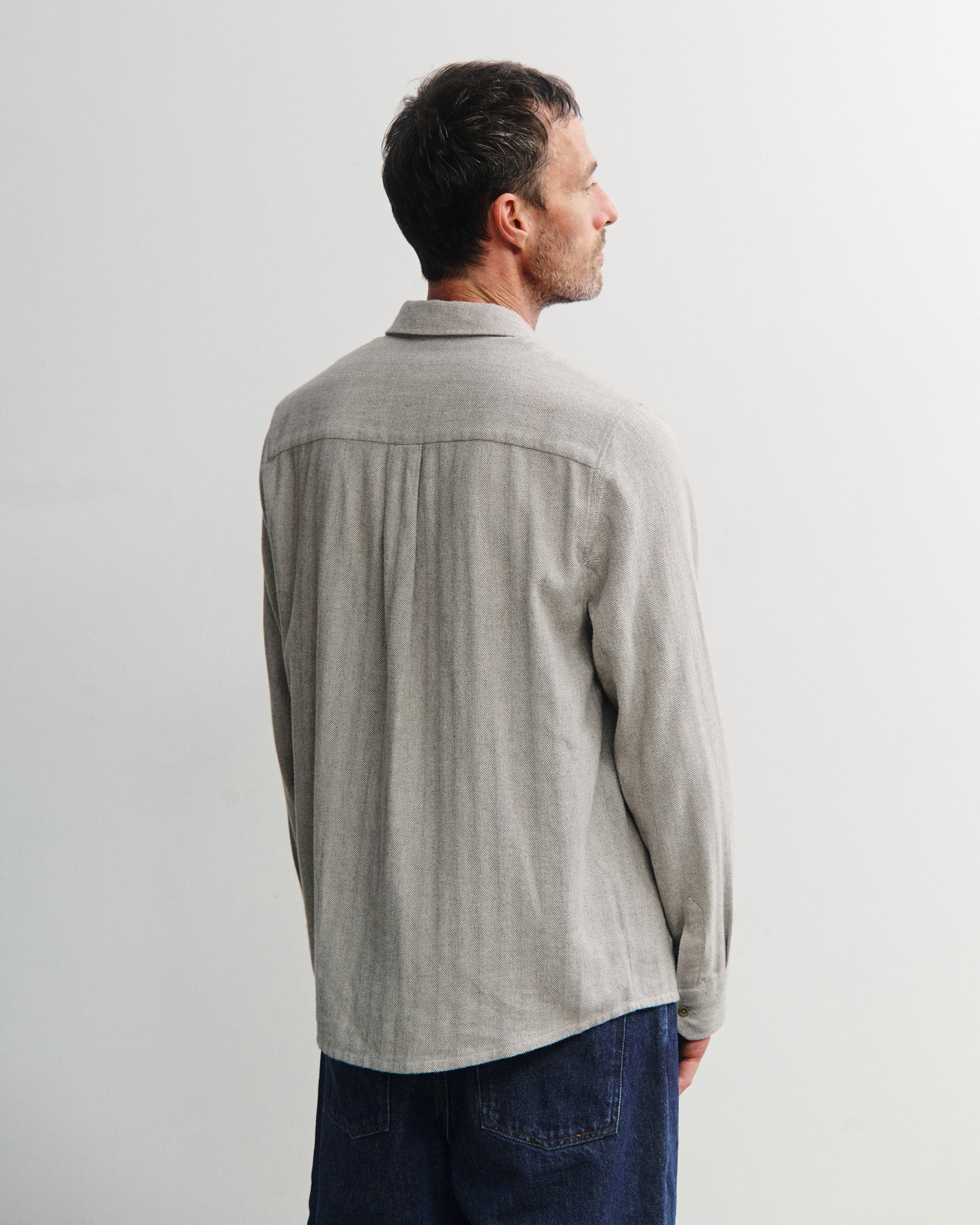 Button-Down Hemd Bio Baumwolle - Herringbone Grau