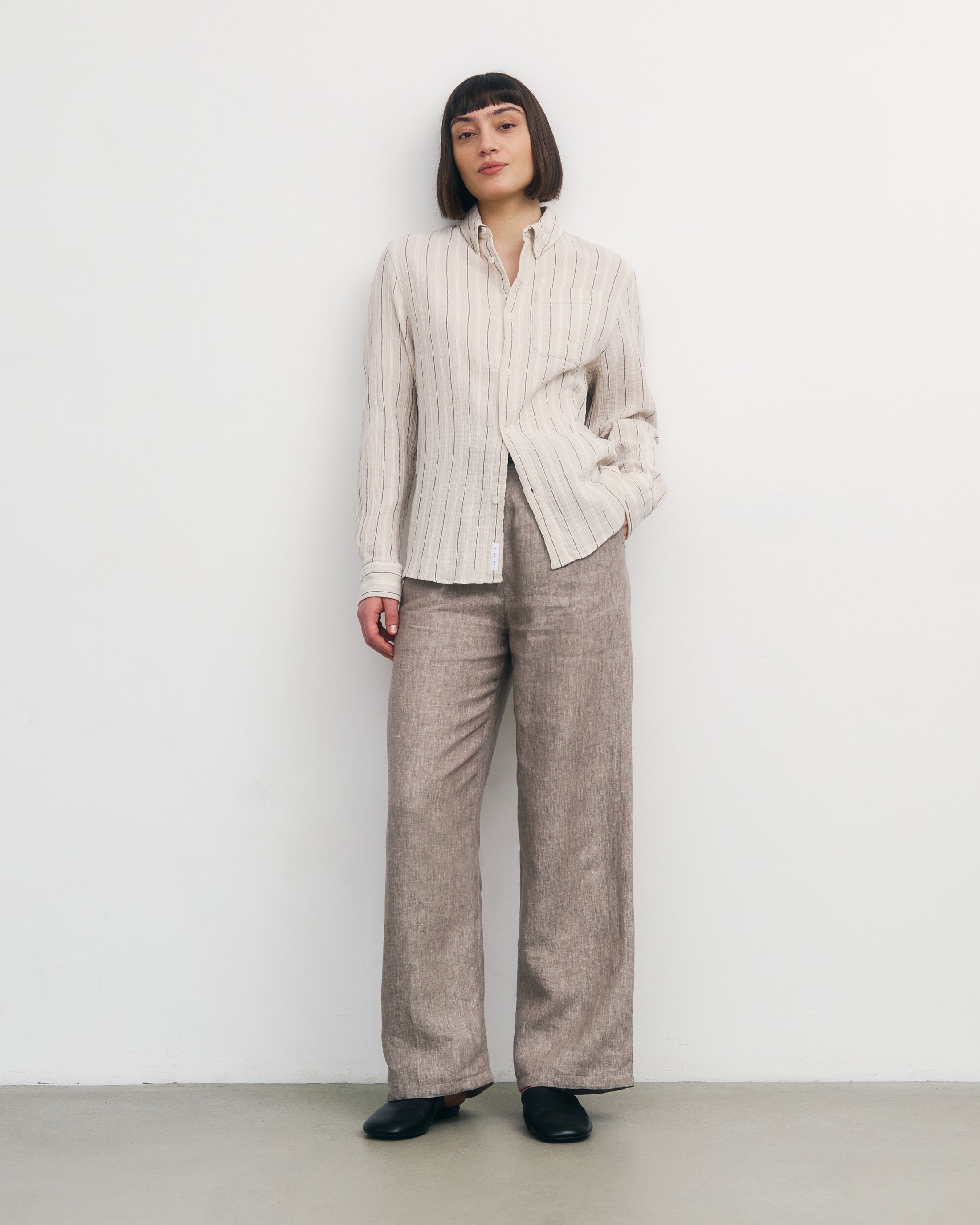 Musselin Hemd Bio Baumwolle - Beige Gestreift