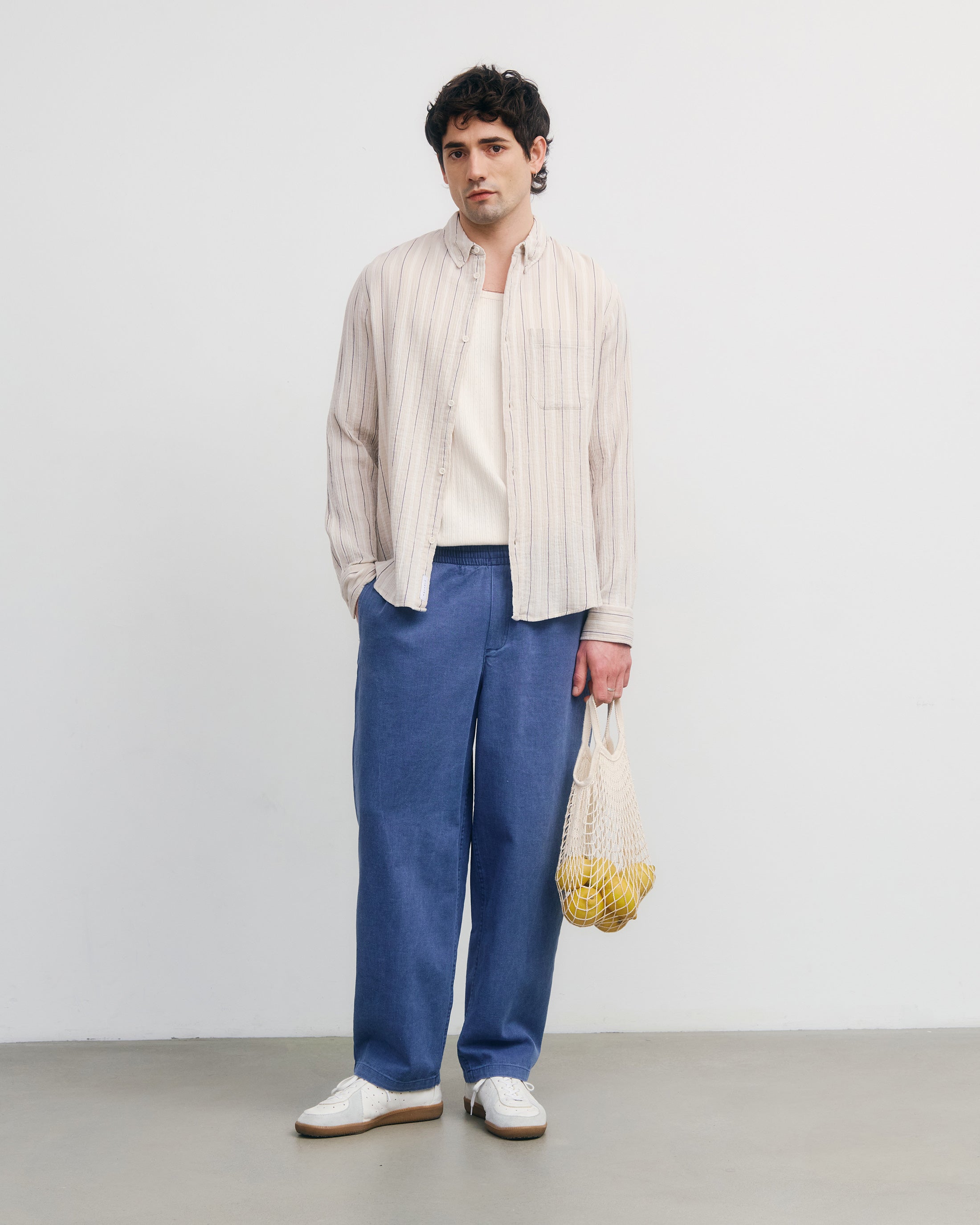 Musselin Hemd Bio Baumwolle - Beige Gestreift