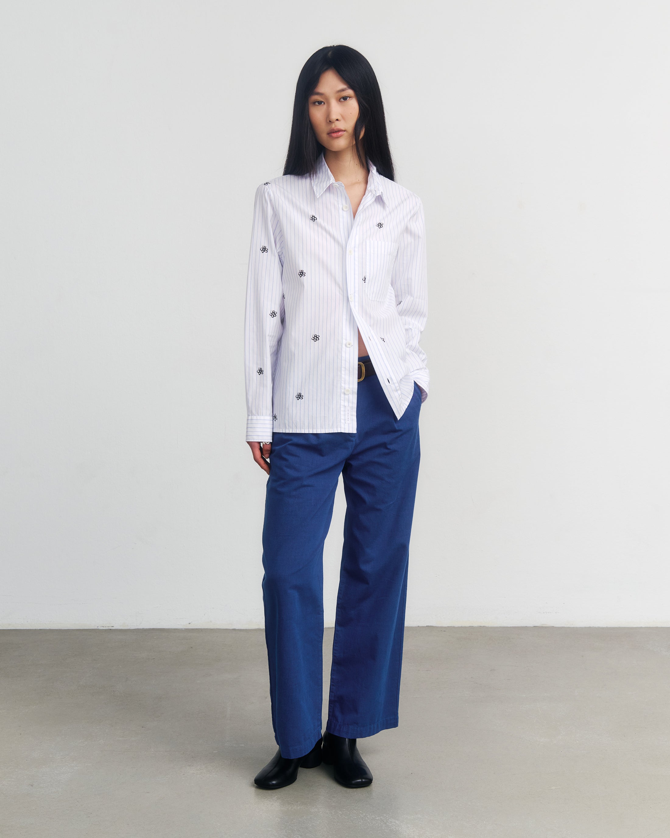 Flower Print Hemd Bio Baumwolle - Gestreift