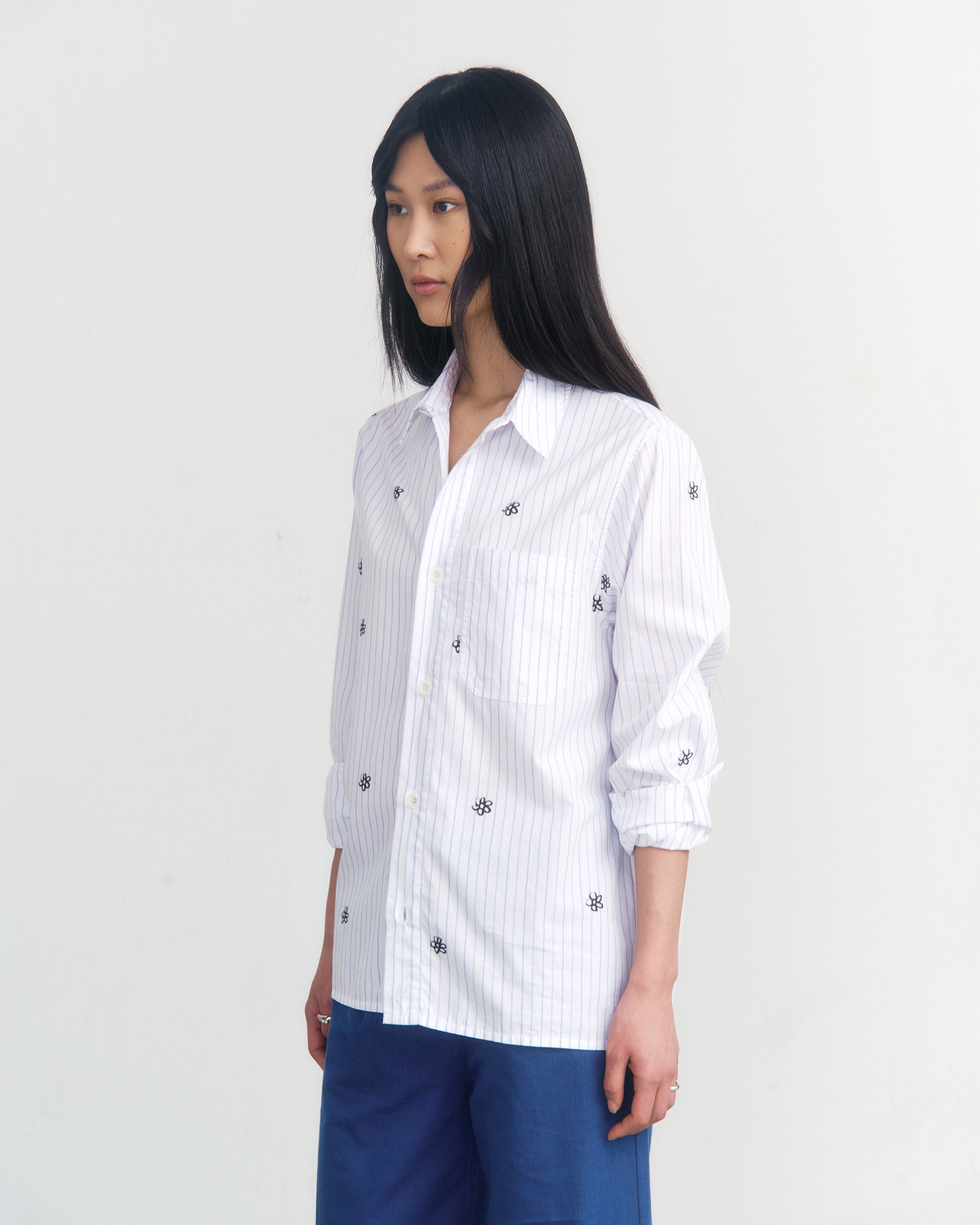 Flower Print Hemd Bio Baumwolle - Gestreift