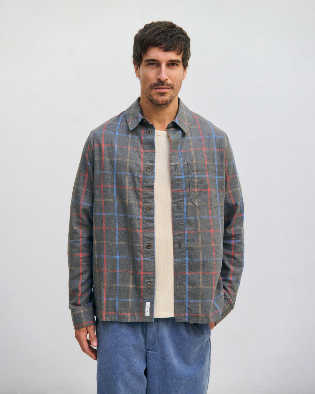 Kariertes Hemd Bio Baumwolle - Grau