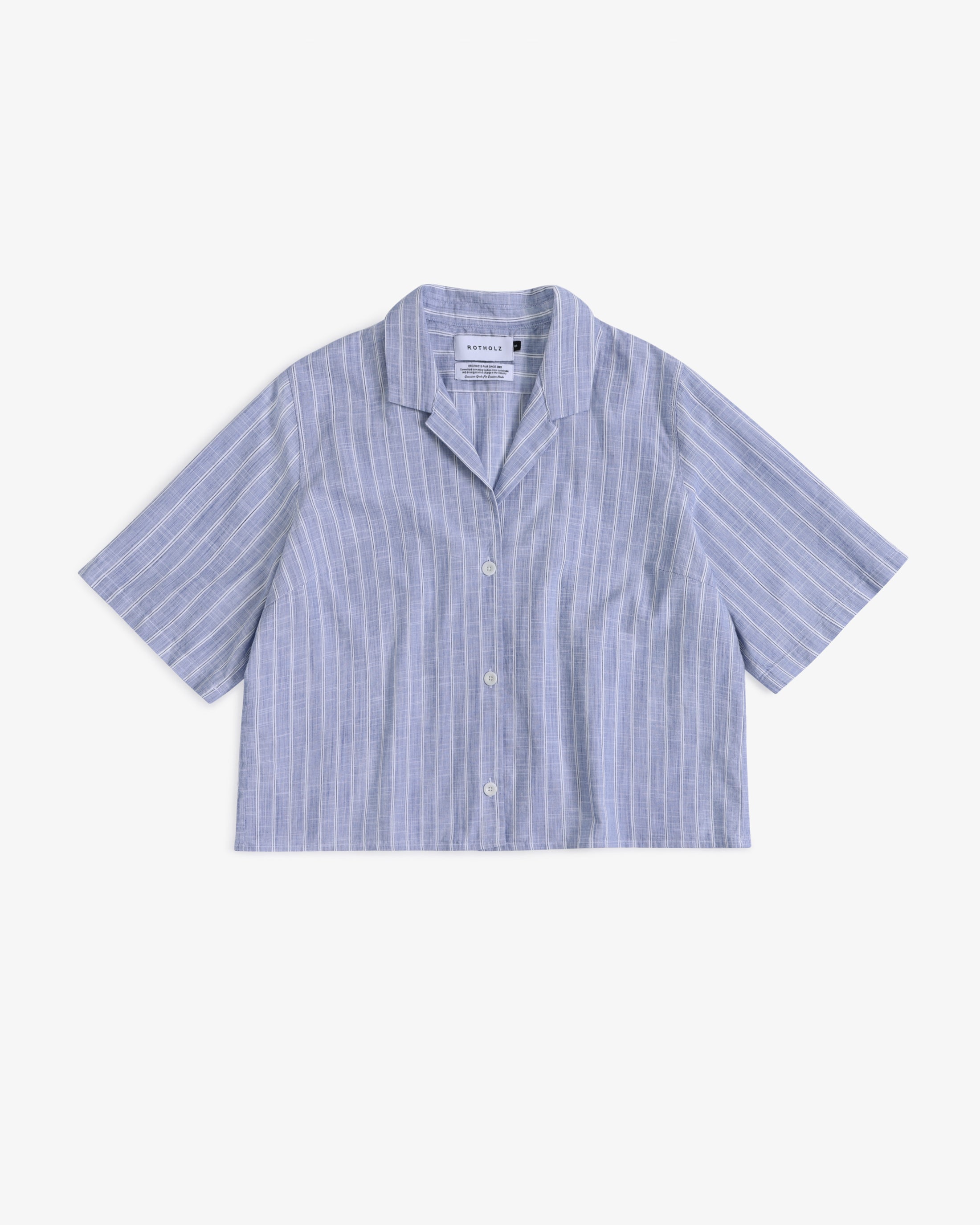 Kurzes Bowling Hemd Bio Baumwolle - Blau Gestreift