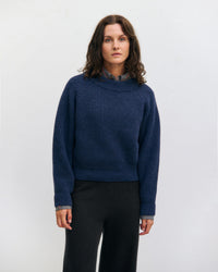Kurzer Strickpullover Recycelte Wolle - Dunkelblau