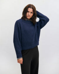 Kurzer Strickpullover Recycelte Wolle - Dunkelblau