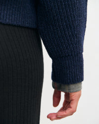 Kurzer Strickpullover Recycelte Wolle - Dunkelblau
